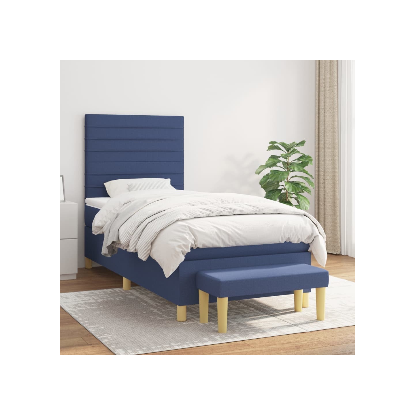 Sommier à lattes de lit avec matelas Bleu 90x190 cm Tissu