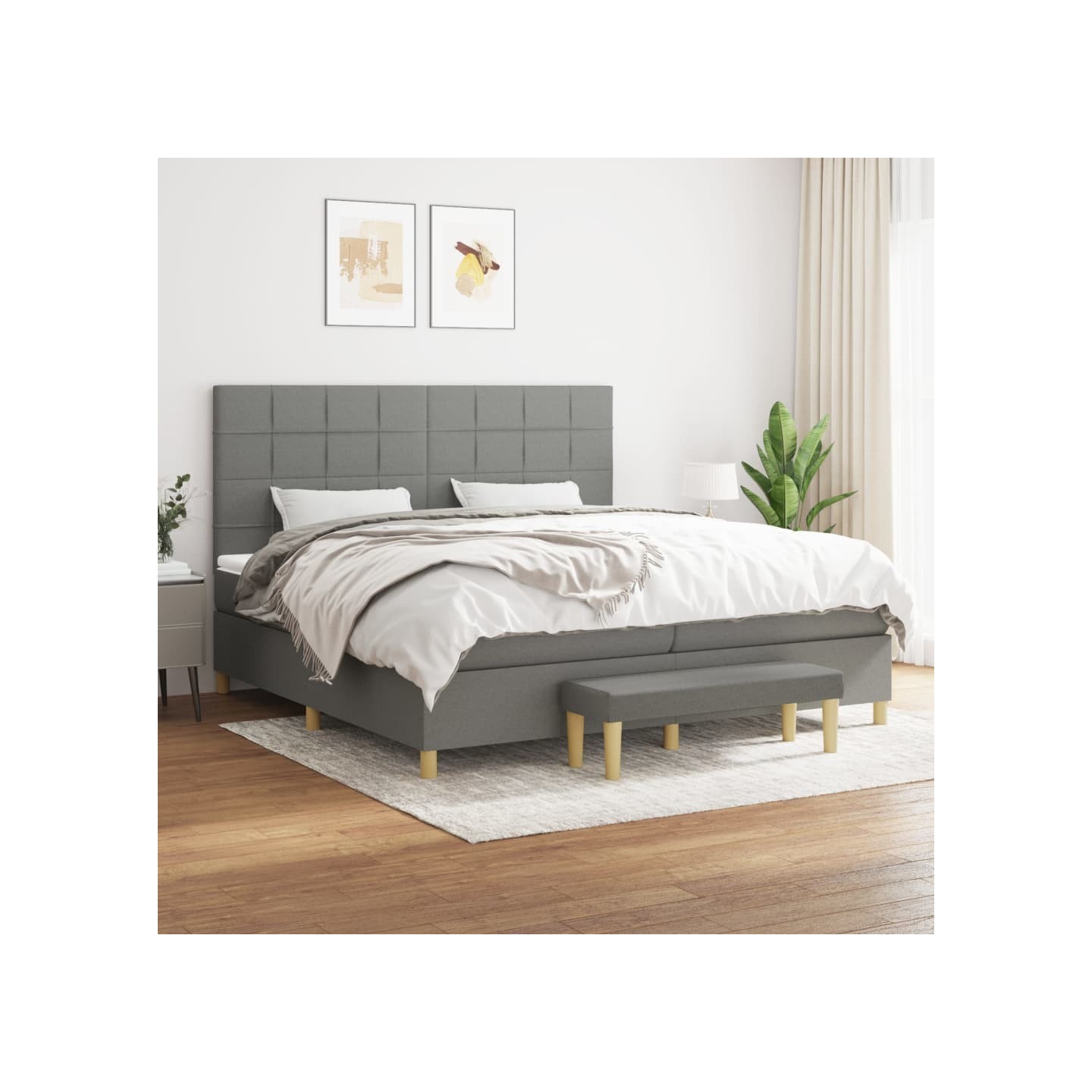 Sommier à lattes de lit avec matelas Gris foncé 200x200cm Tissu