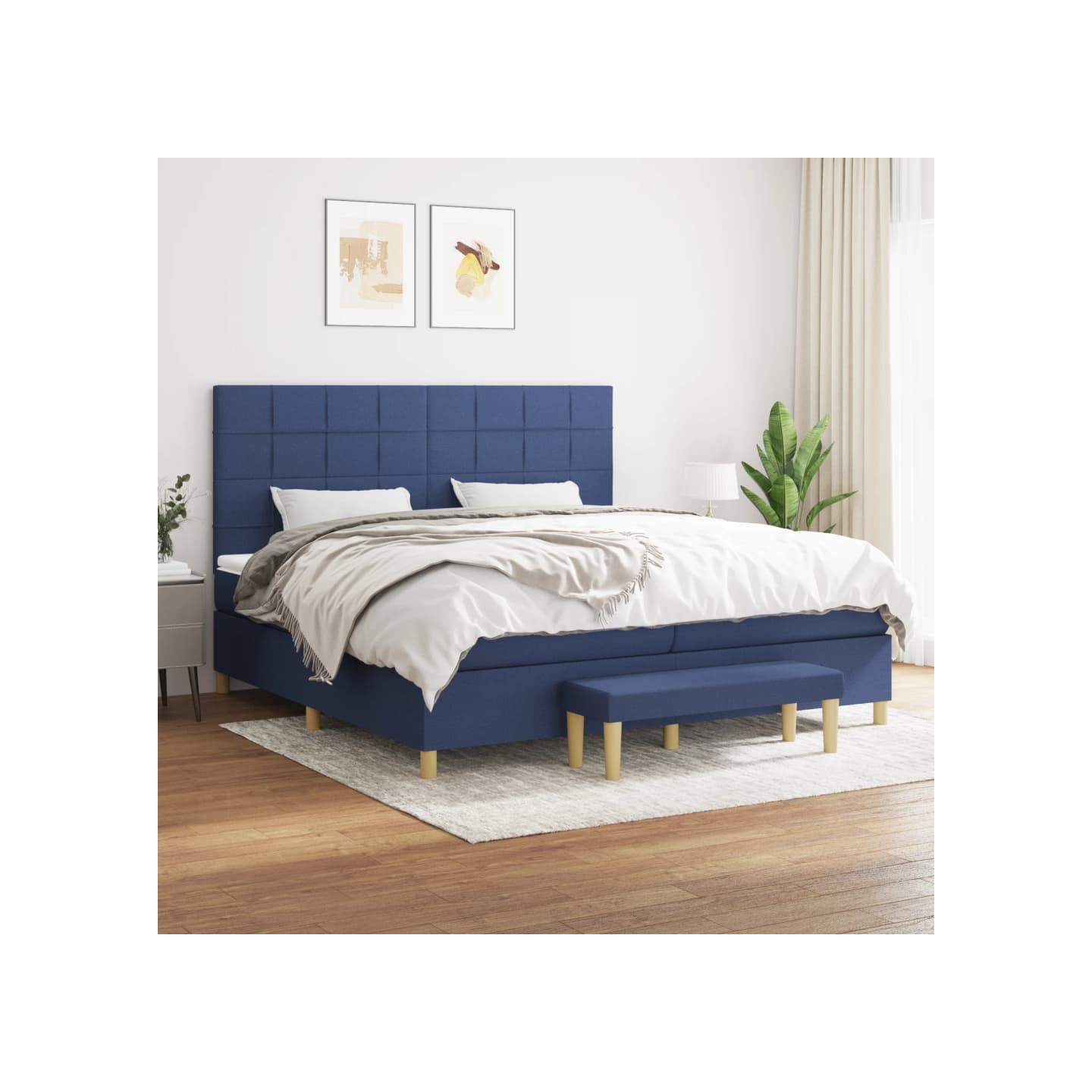 Sommier à lattes de lit avec matelas Bleu 200x200 cm Tissu