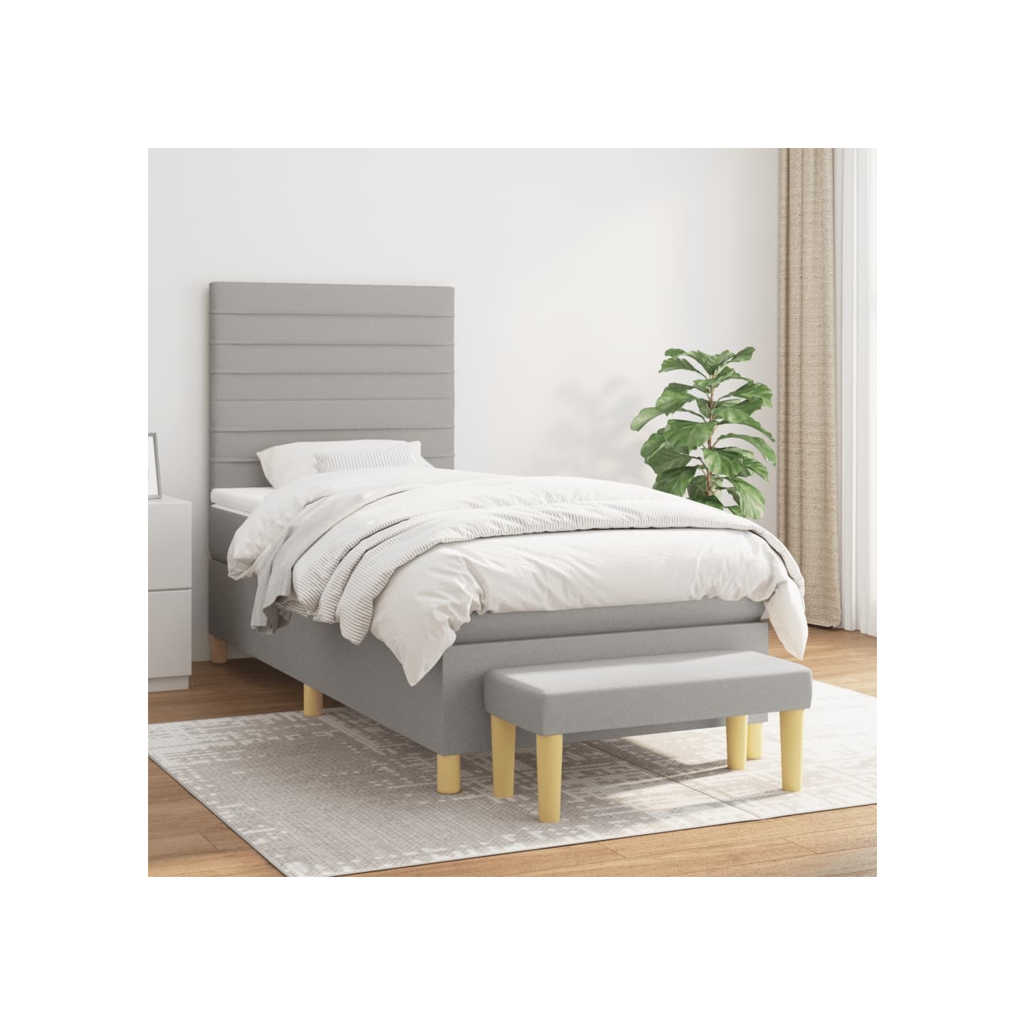 Sommier à lattes de lit avec matelas Gris clair 90x200 cm Tissu