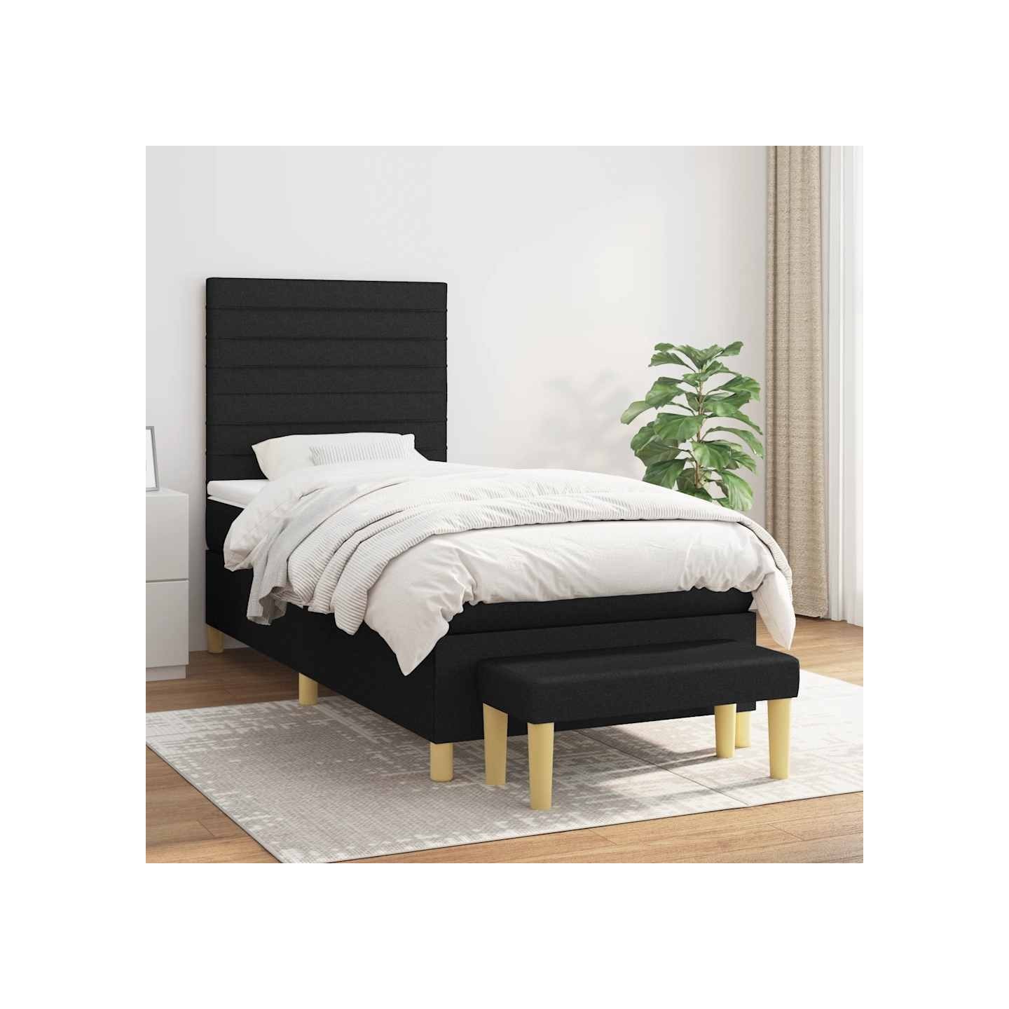 Sommier à lattes de lit avec matelas Noir 90x200 cm Tissu