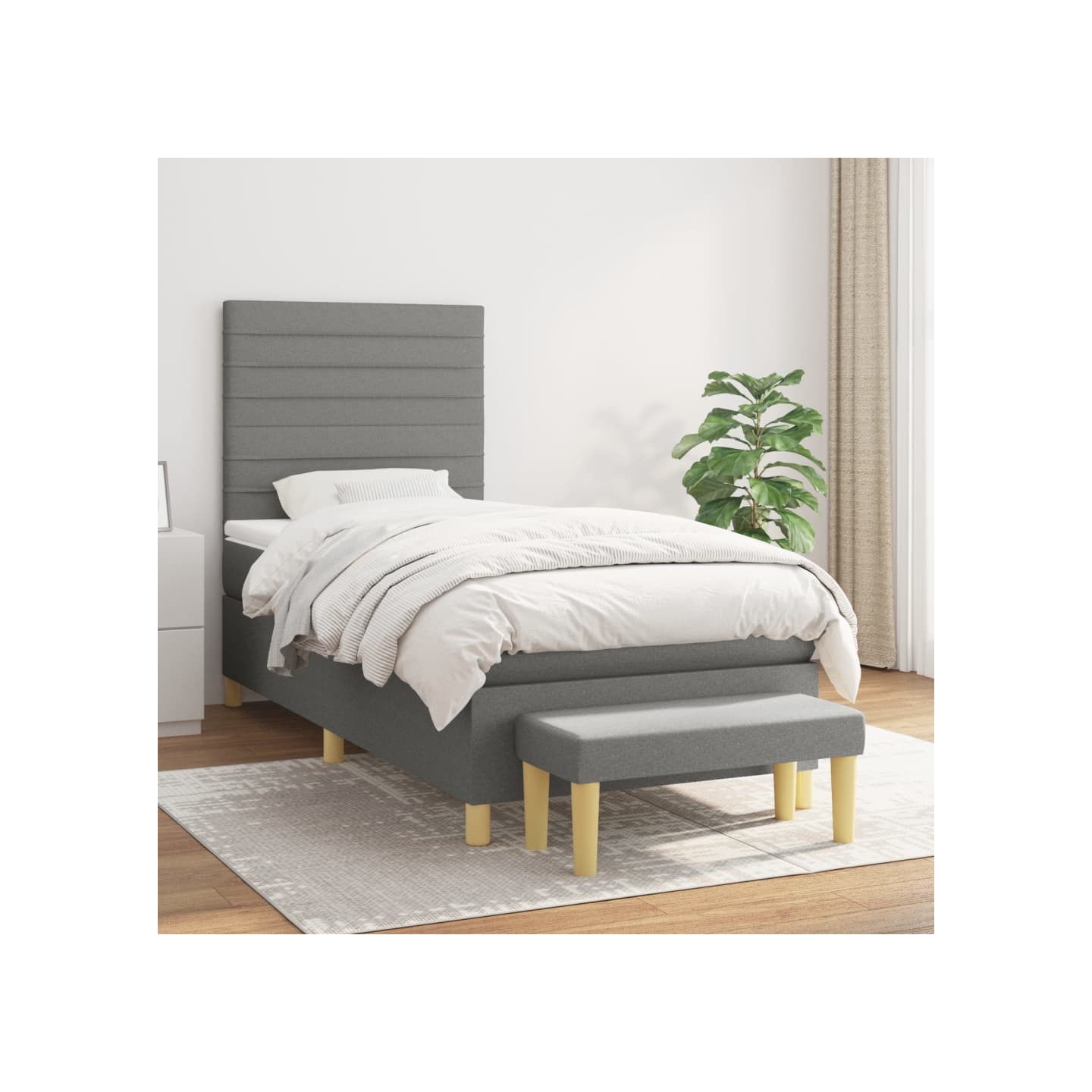 Sommier à lattes de lit avec matelas Gris foncé 100x200cm Tissu