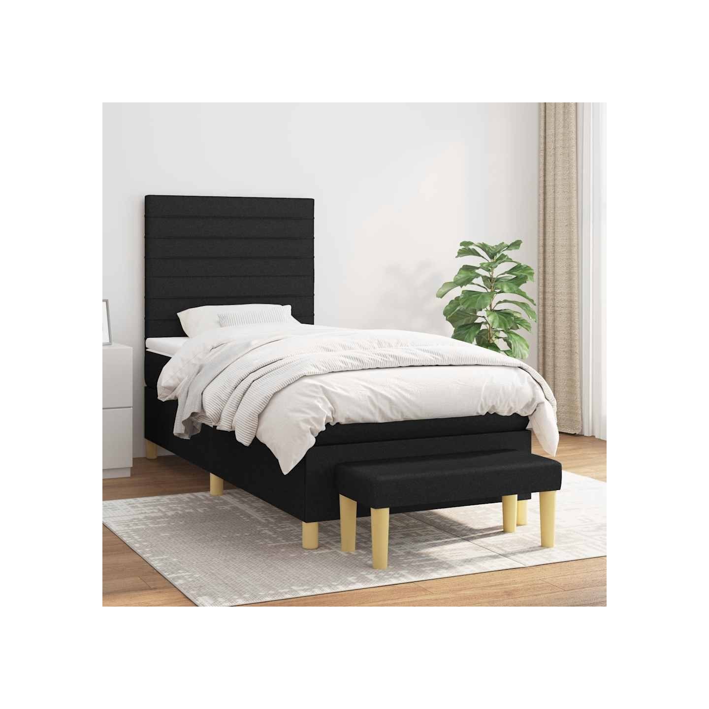 Sommier à lattes de lit avec matelas Noir 100x200 cm Tissu