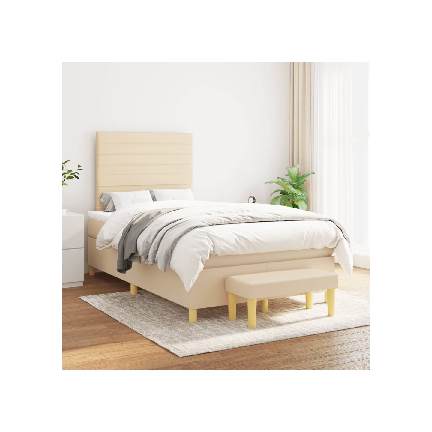 Sommier à lattes de lit avec matelas Crème 120x200 cm Tissu