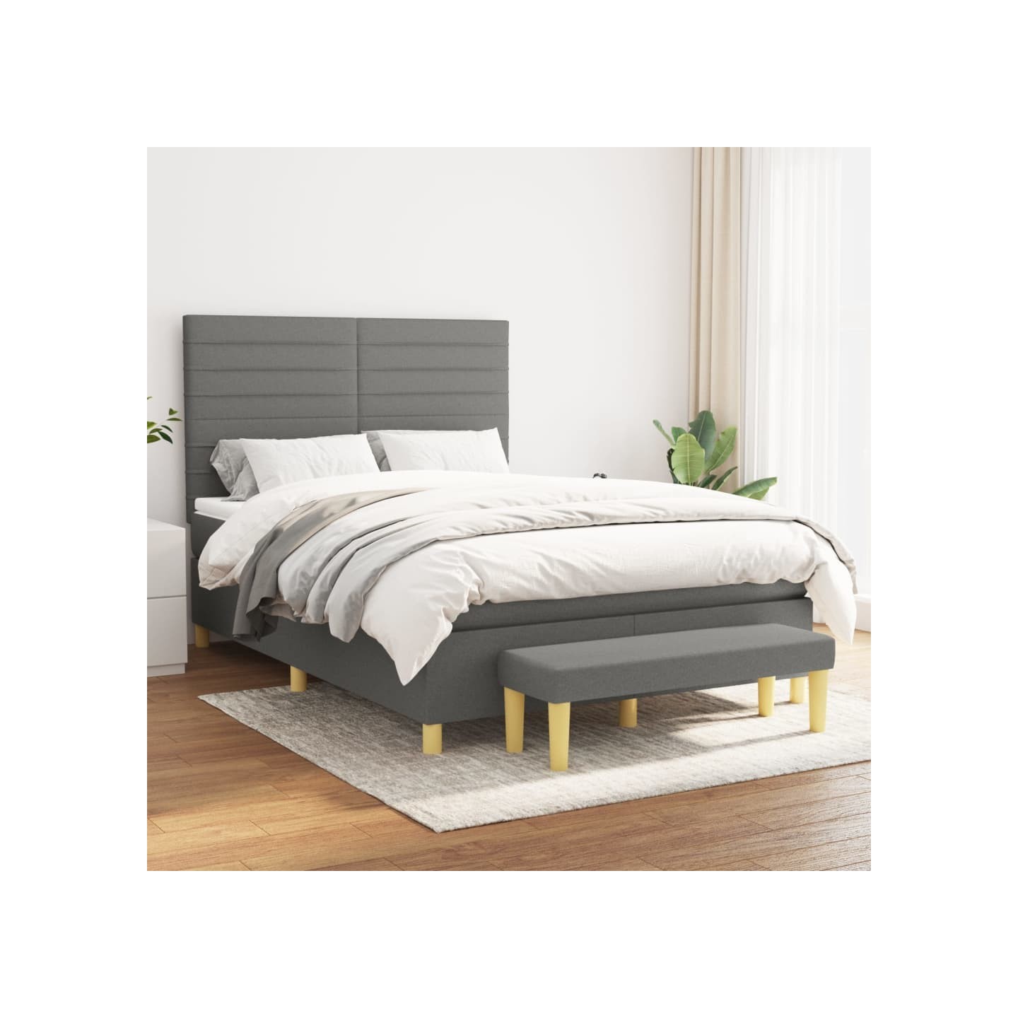Sommier à lattes de lit avec matelas Gris foncé 140x200cm Tissu