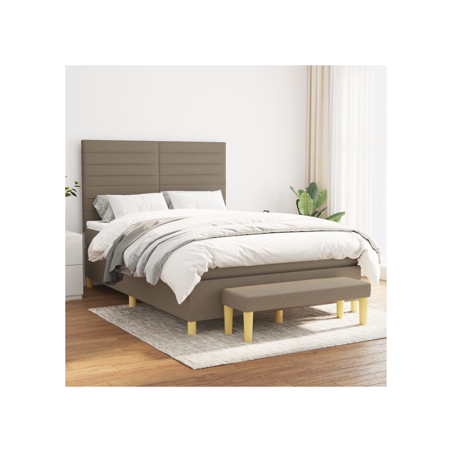 Sommier à lattes de lit avec matelas Taupe 140x190 cm Tissu