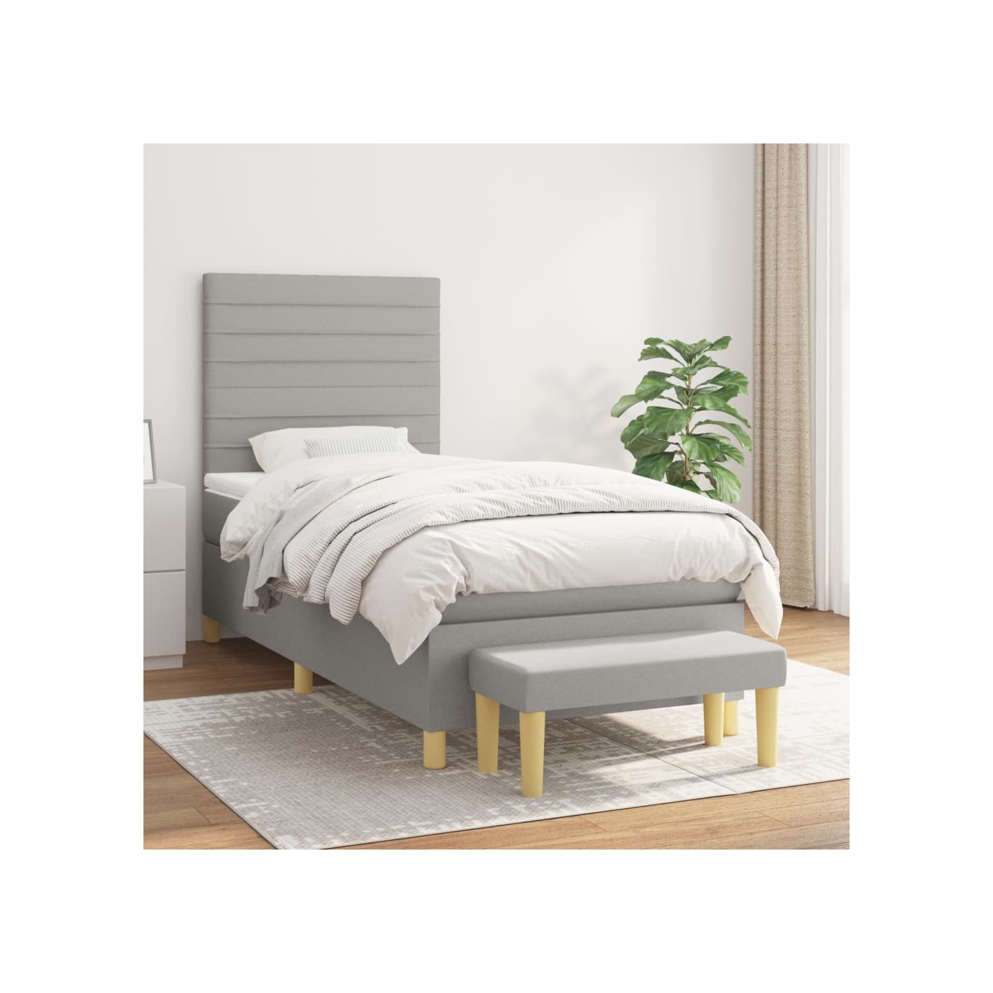 Sommier à lattes de lit avec matelas Gris clair 100x200cm Tissu