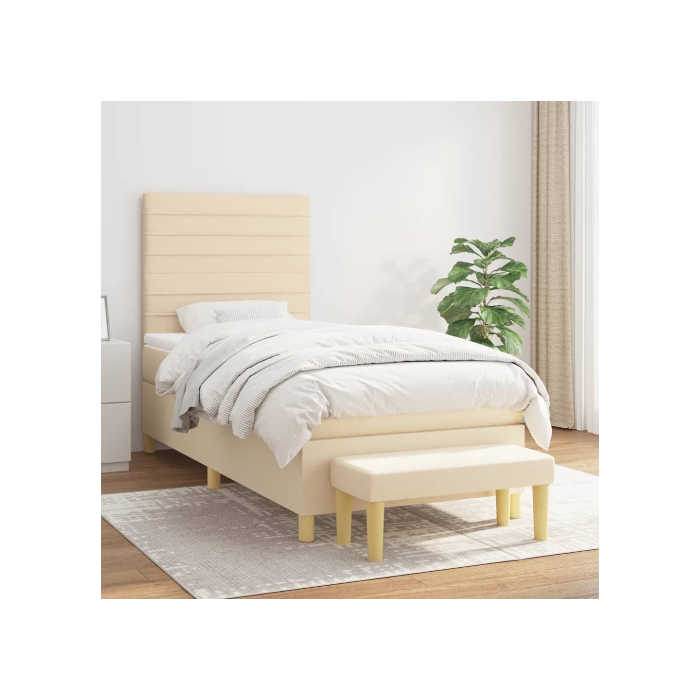 Sommier à lattes de lit avec matelas Crème 100x200 cm Tissu