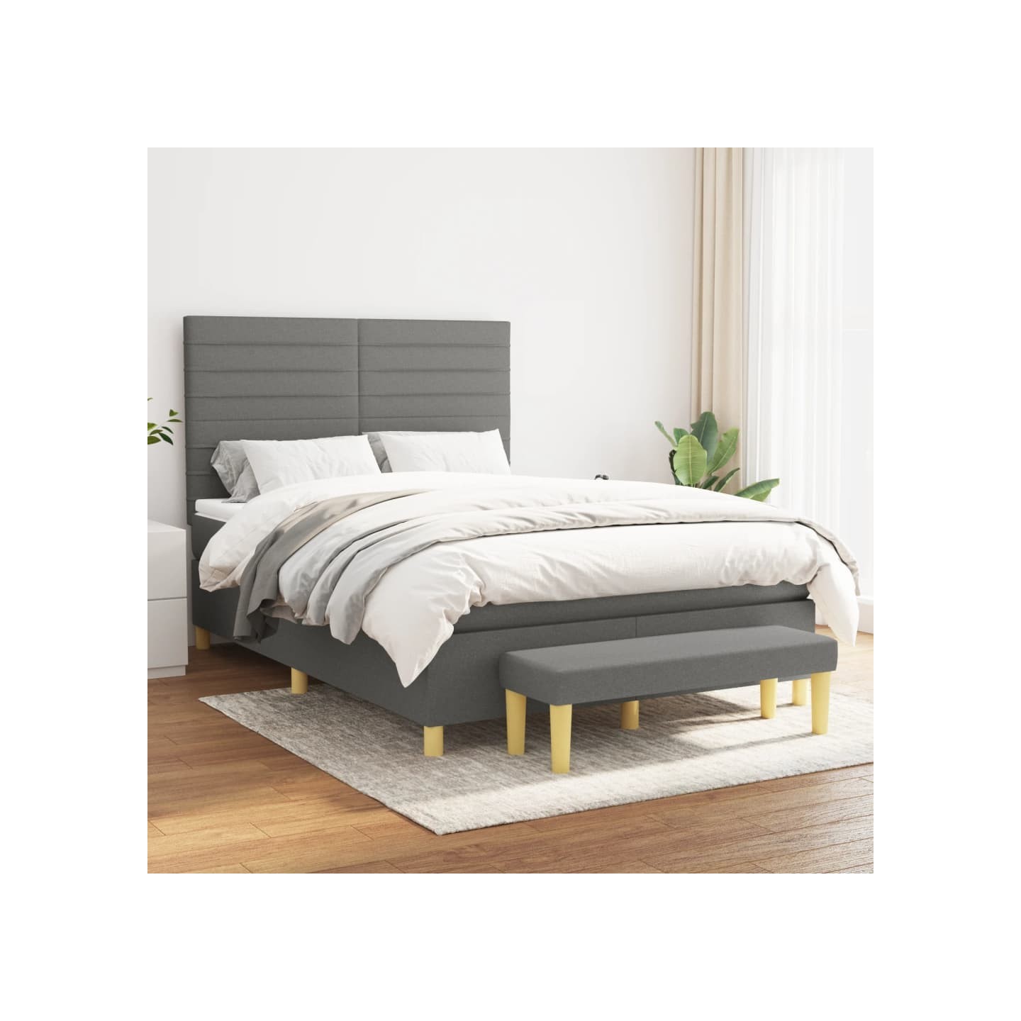 Sommier à lattes de lit avec matelas Gris foncé 140x190cm Tissu