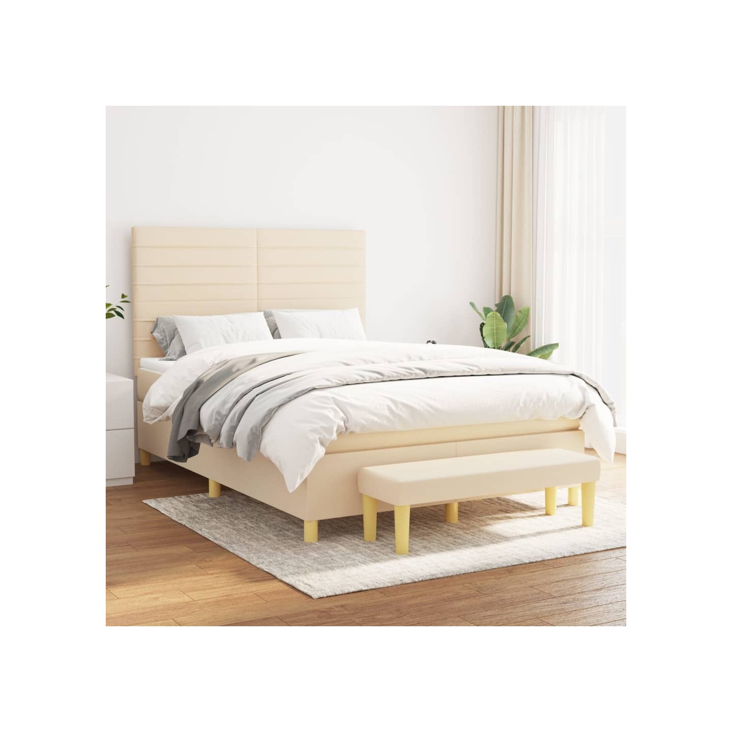 Sommier à lattes de lit avec matelas Crème 140x200 cm Tissu