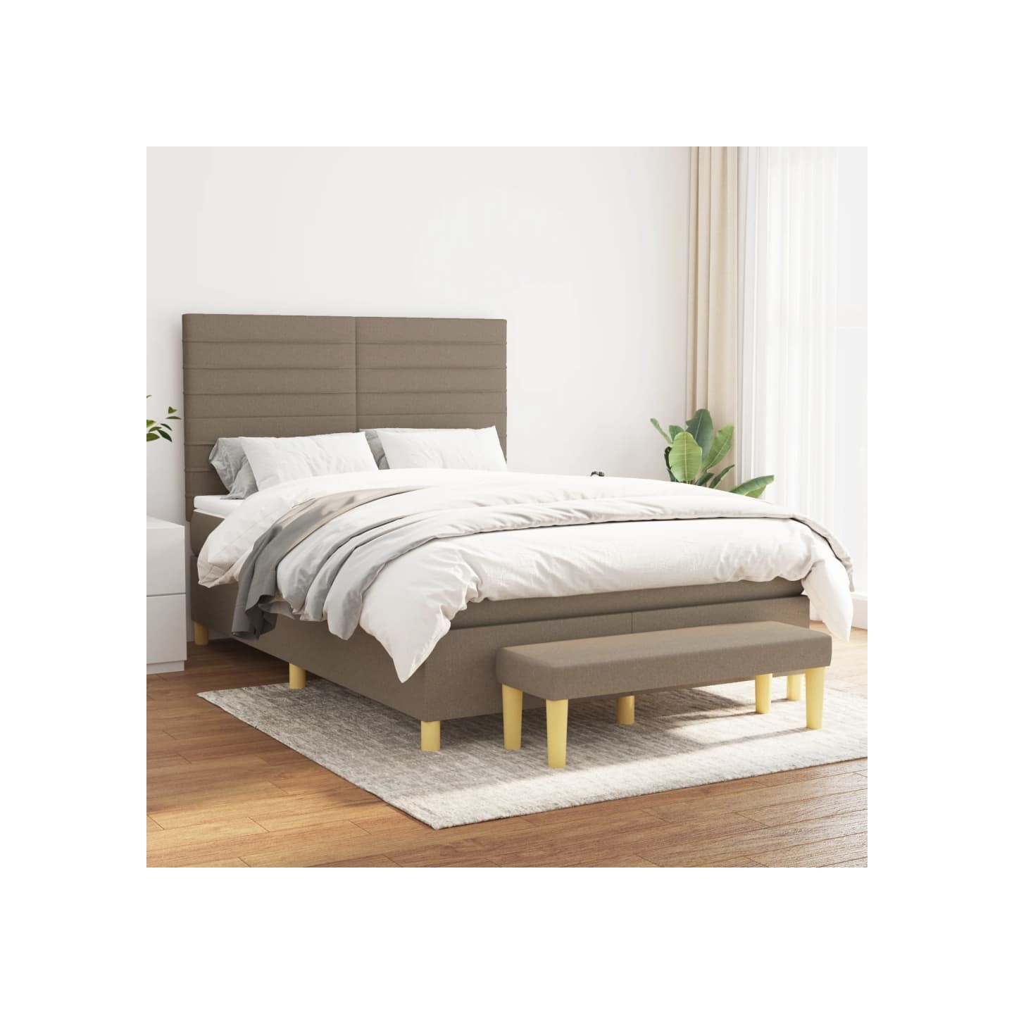 Sommier à lattes de lit avec matelas Taupe 140x200 cm Tissu