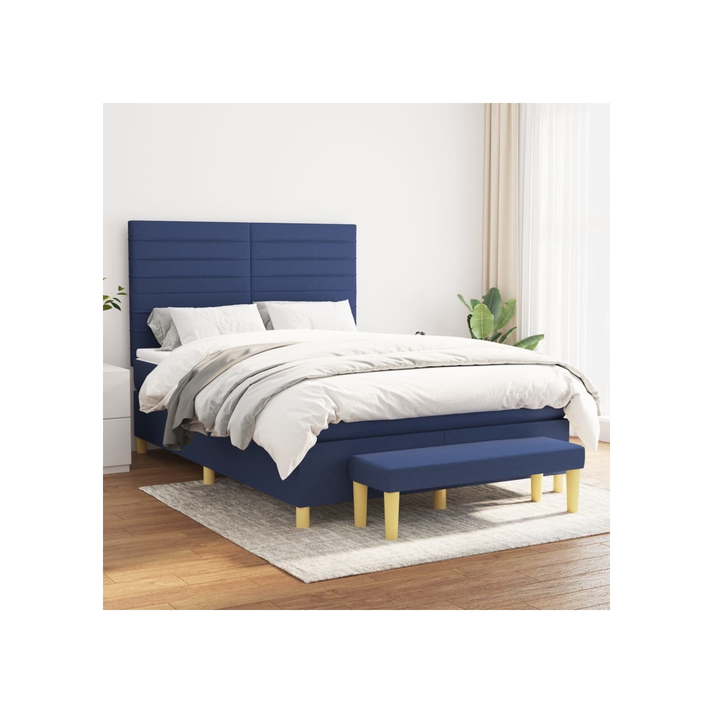 Sommier à lattes de lit avec matelas Bleu 140x200 cm Tissu