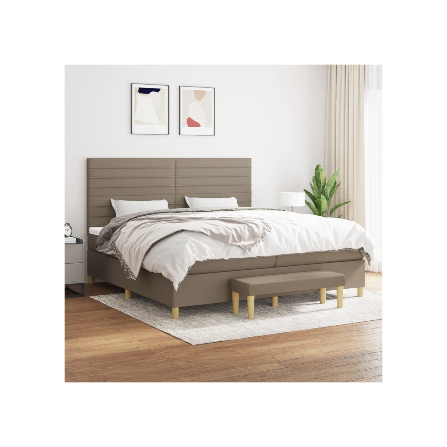 Sommier à lattes de lit avec matelas Taupe 200x200 cm Tissu