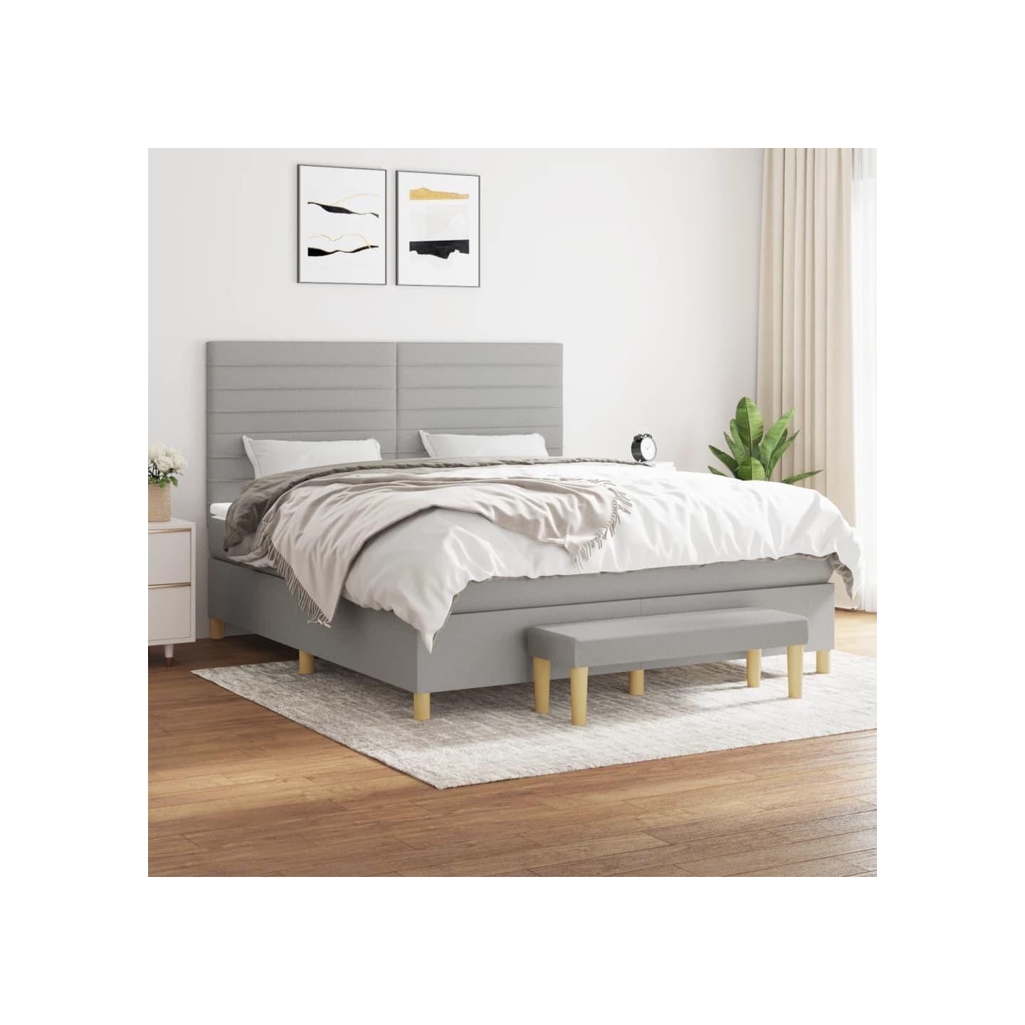Sommier à lattes de lit avec matelas Gris clair 160x200cm Tissu