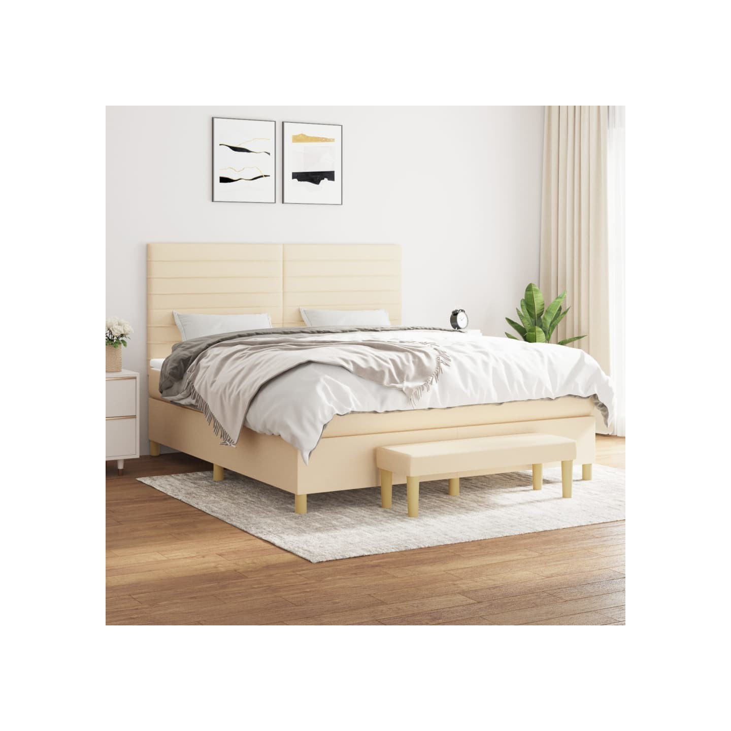 Sommier à lattes de lit avec matelas Crème 160x200 cm Tissu