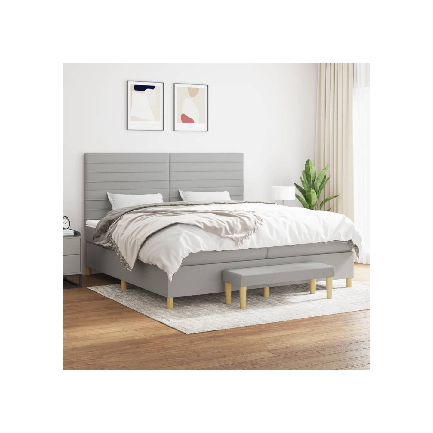 Sommier à lattes de lit avec matelas Gris clair 200x200cm Tissu