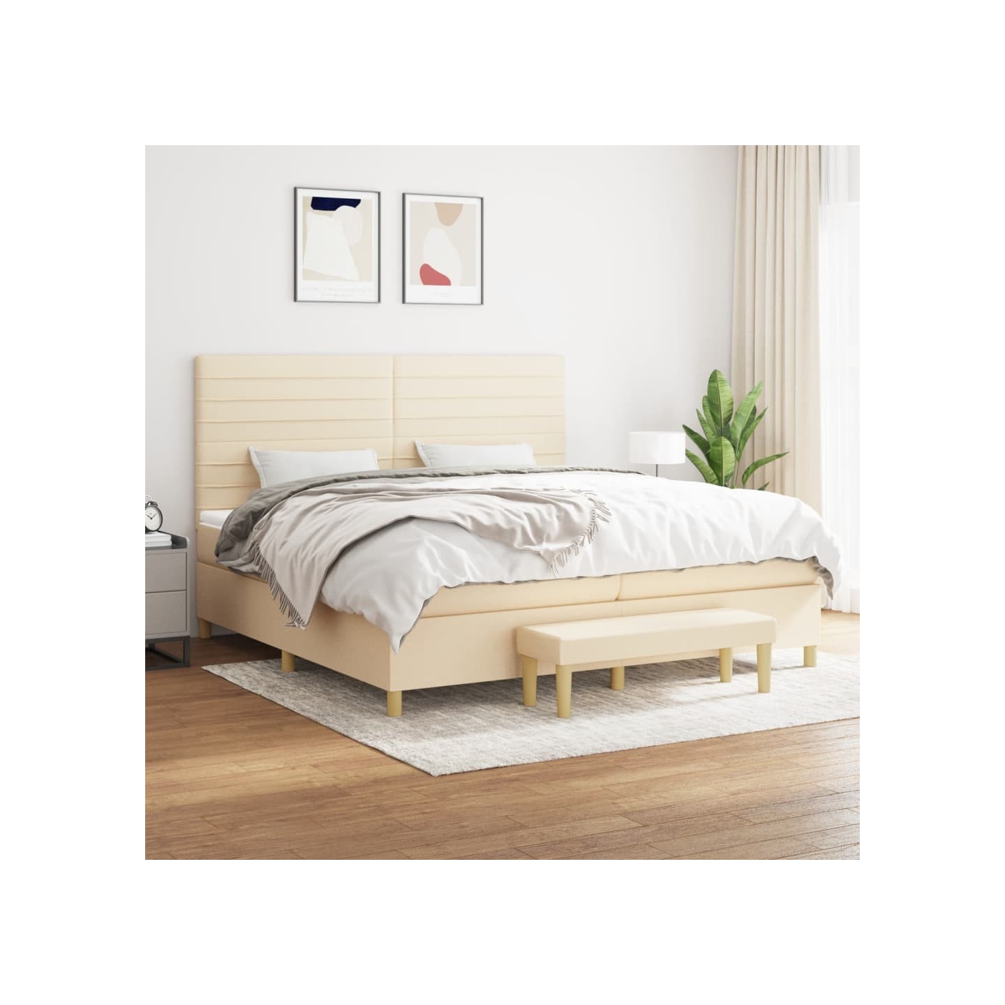 Sommier à lattes de lit avec matelas Crème 200x200 cm Tissu