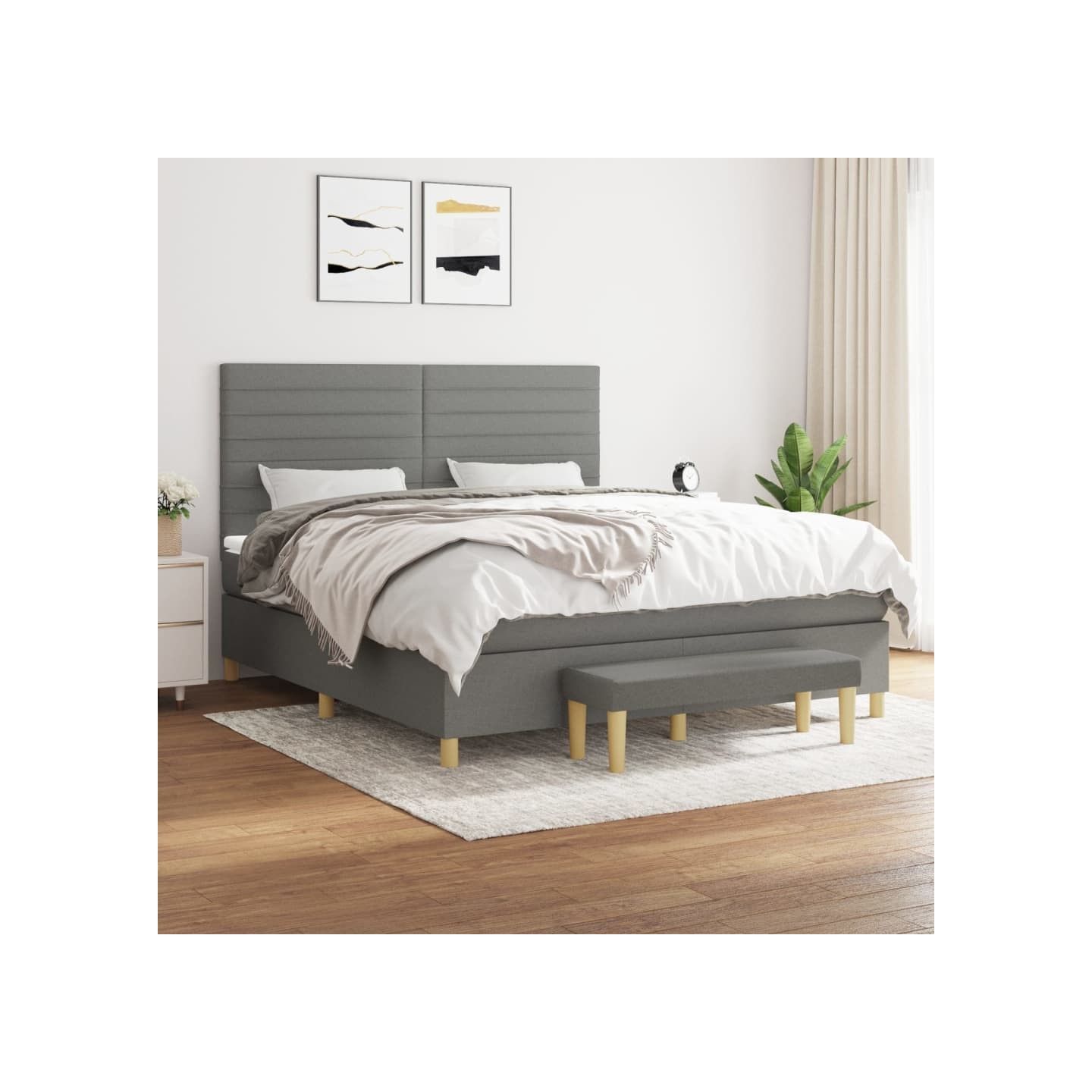 Sommier à lattes de lit avec matelas Gris foncé 160x200cm Tissu