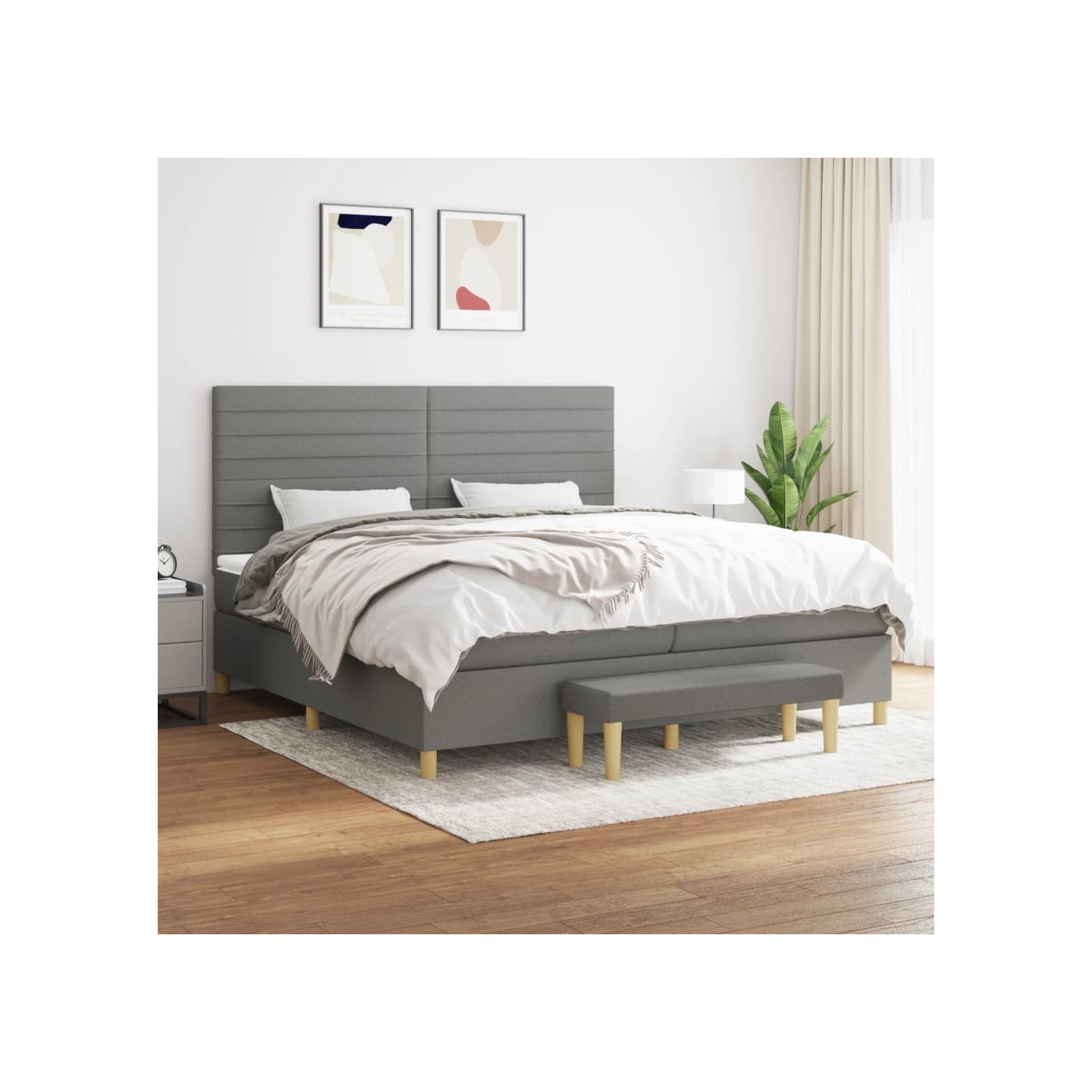 Sommier à lattes de lit avec matelas Gris foncé 200x200cm Tissu