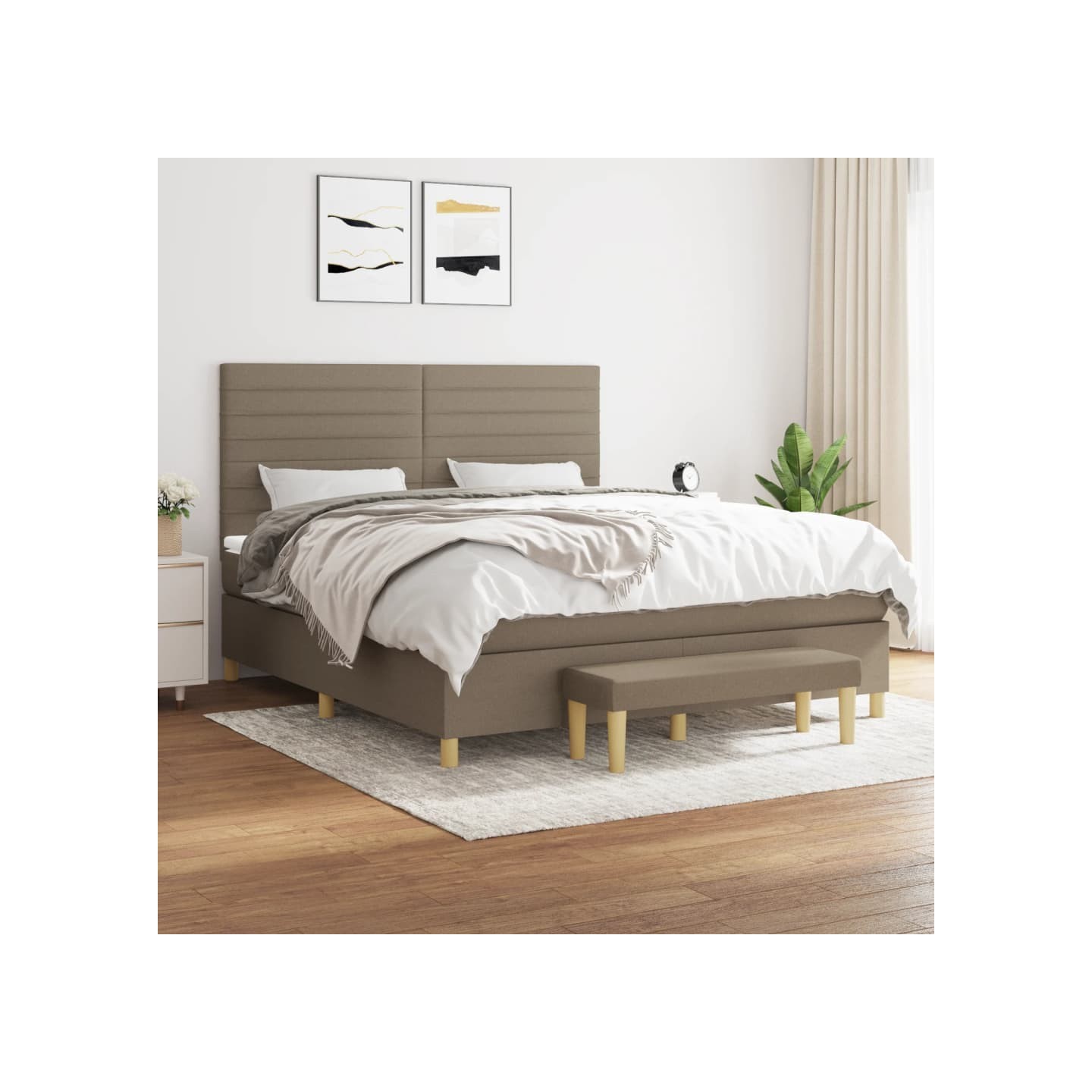Sommier à lattes de lit avec matelas Taupe 180x200 cm Tissu