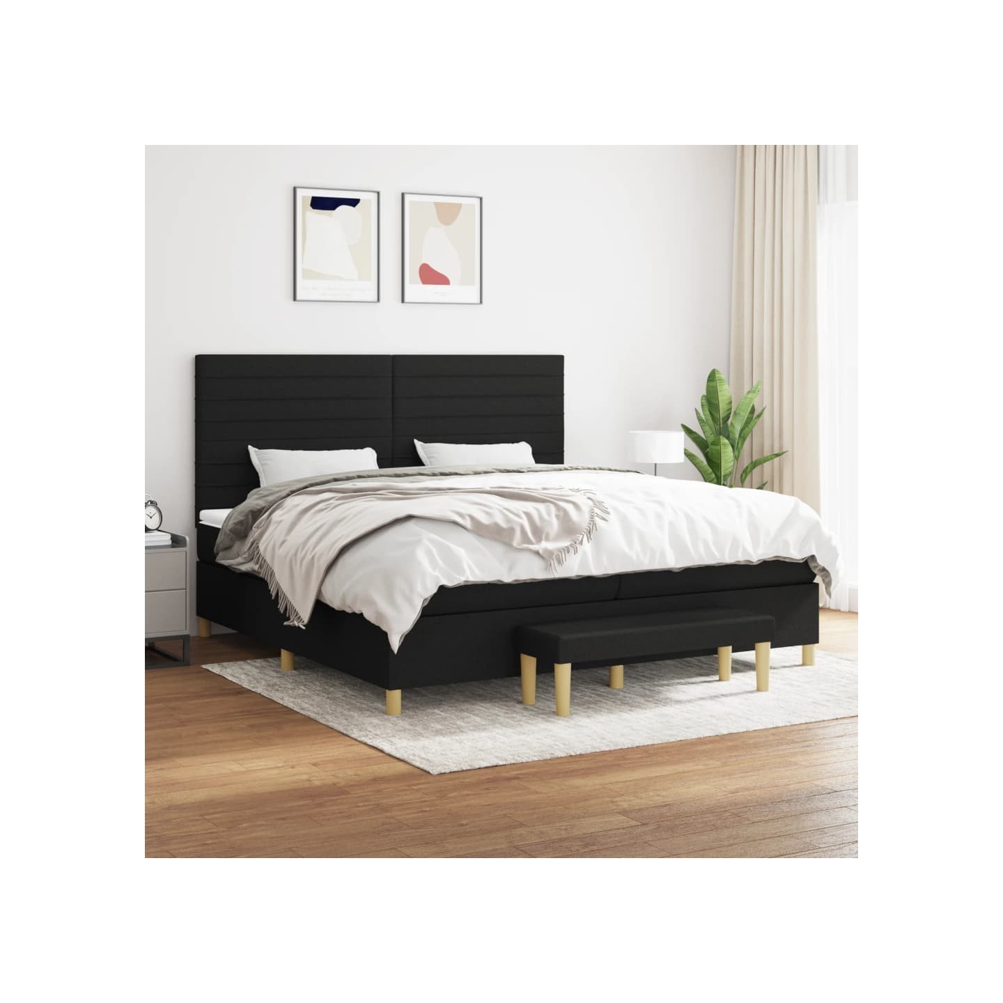 Sommier à lattes de lit avec matelas Noir 200x200 cm Tissu