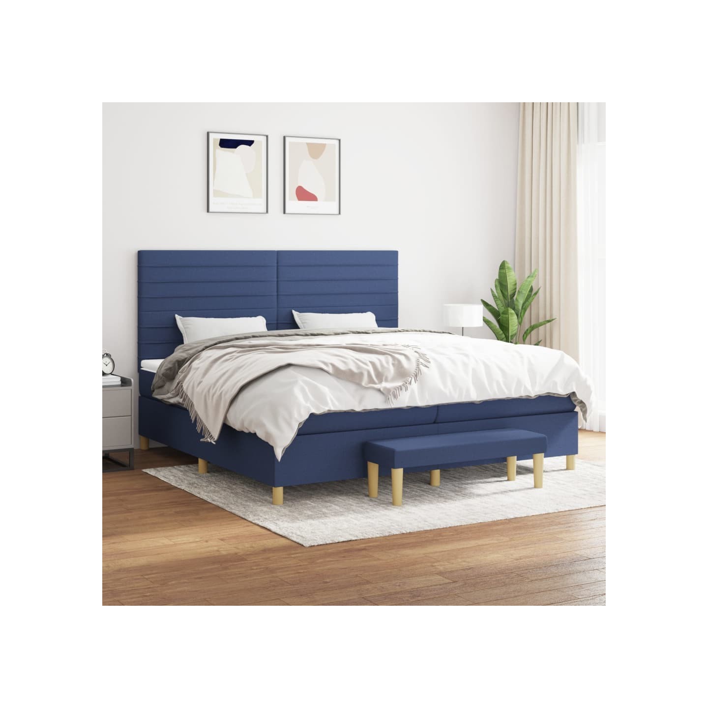 Sommier à lattes de lit avec matelas Bleu 200x200 cm Tissu