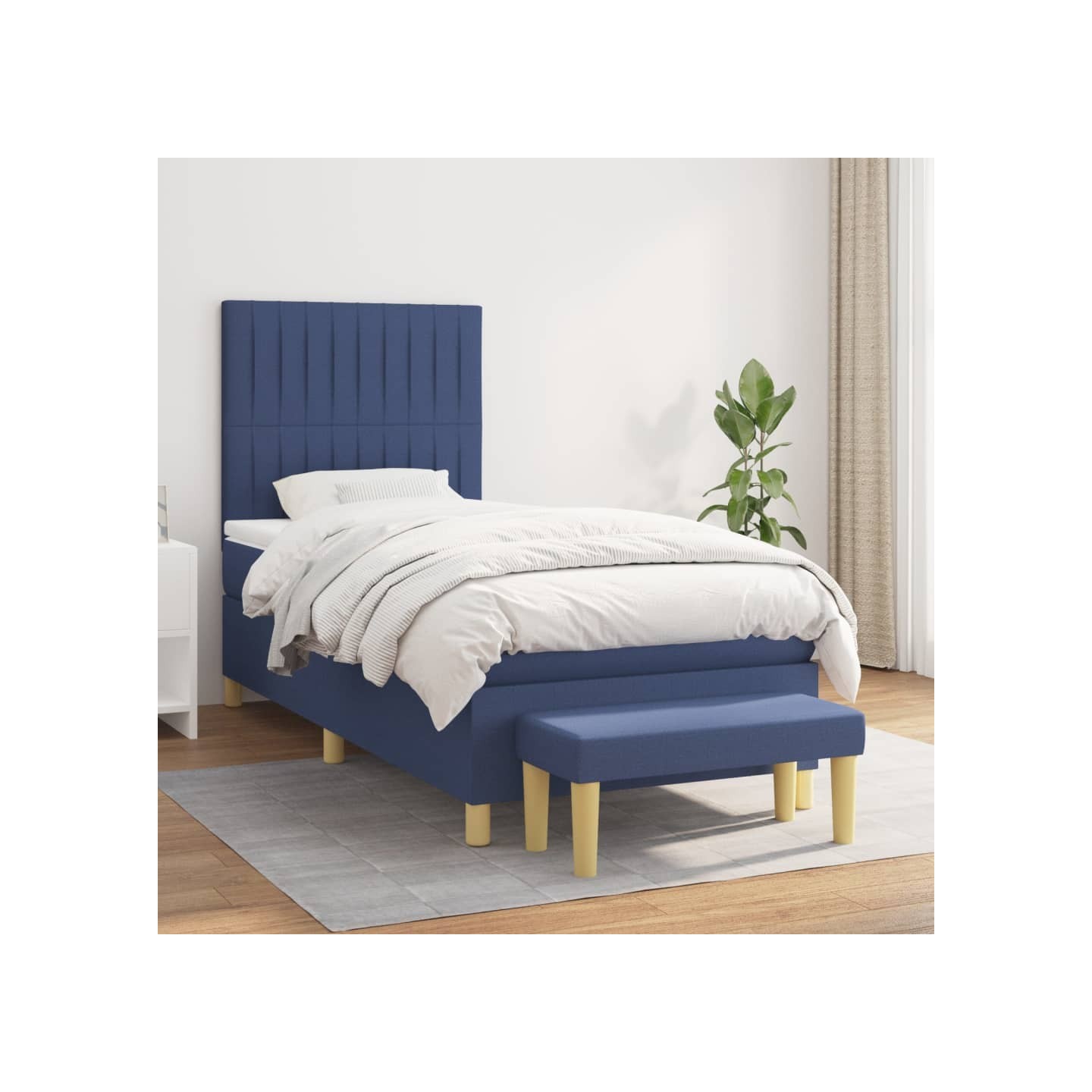 Sommier à lattes de lit avec matelas Bleu 90x190 cm Tissu