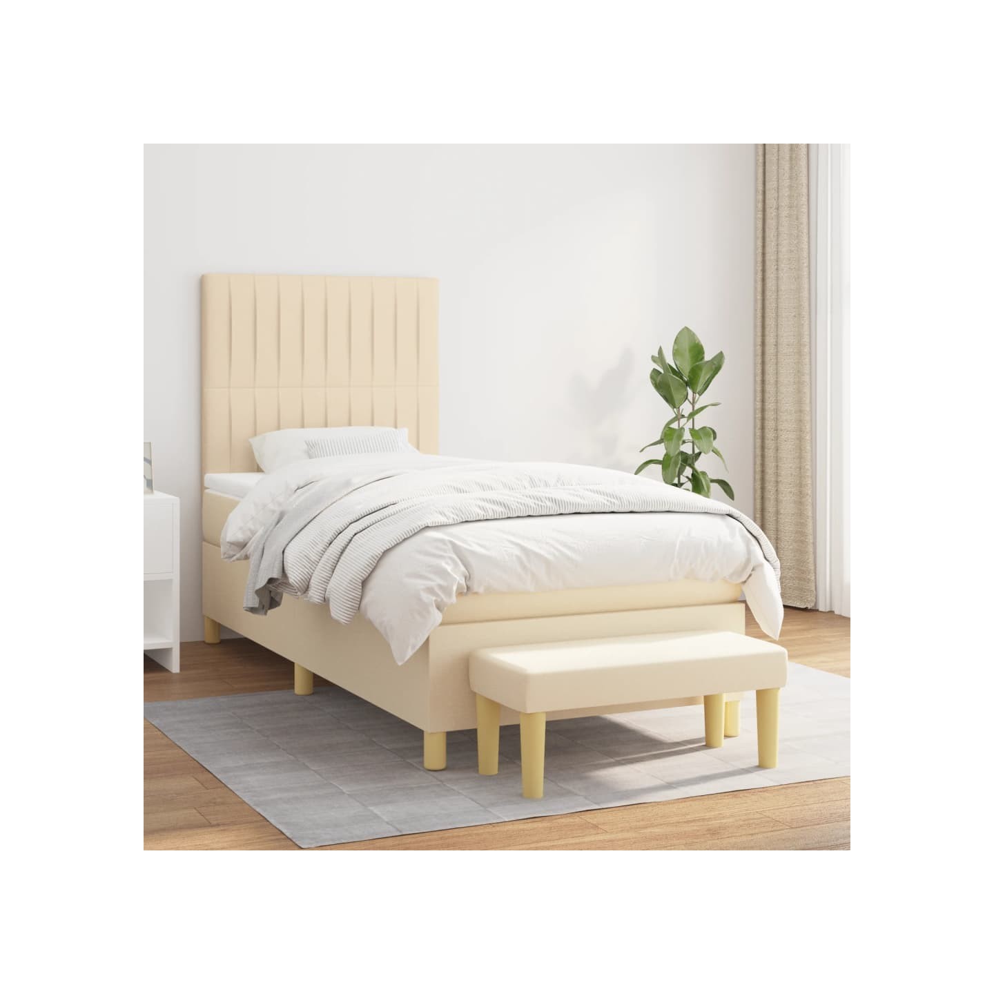 Sommier à lattes de lit avec matelas Crème 90x200 cm Tissu