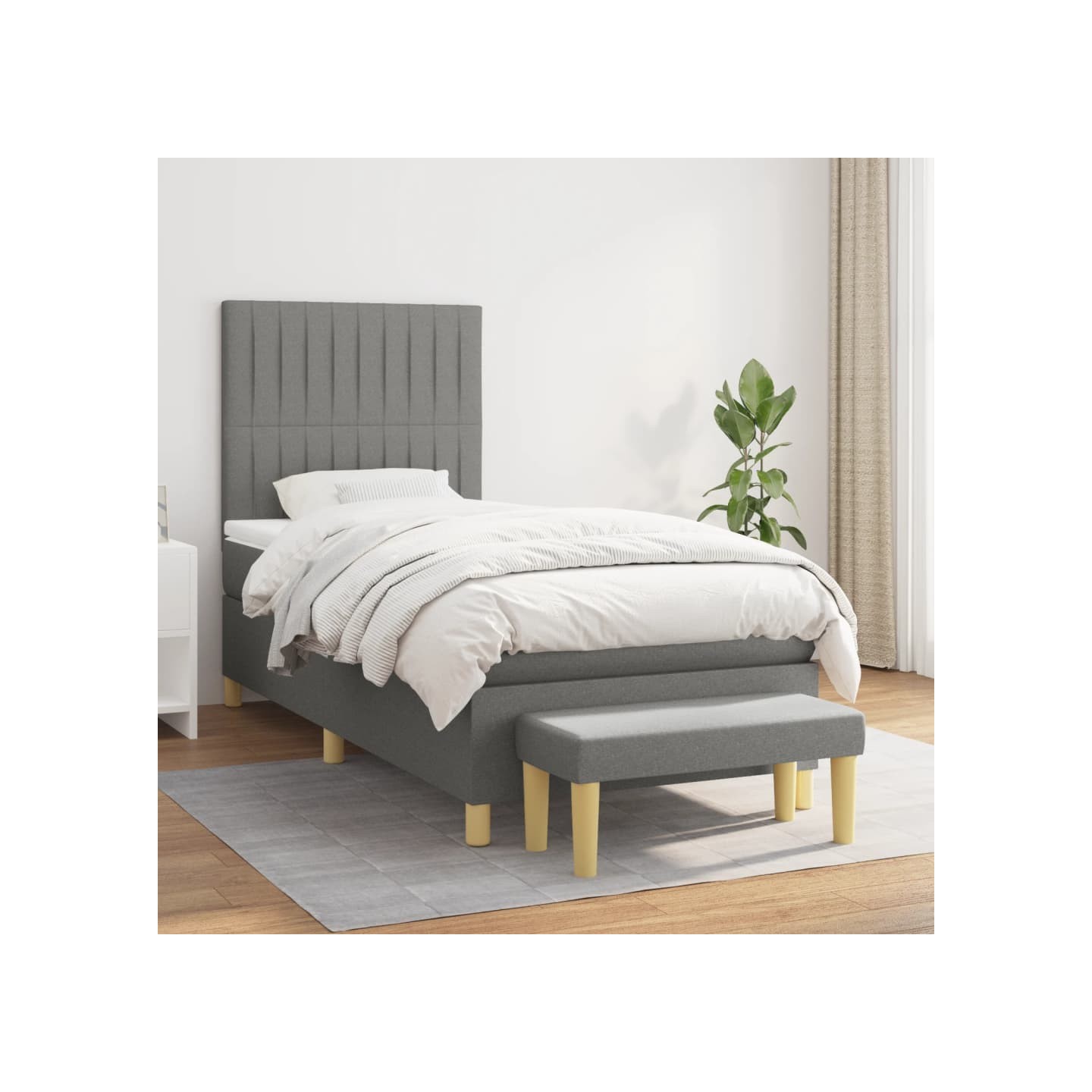 Sommier à lattes de lit et matelas Gris foncé 90x190 cm Tissu