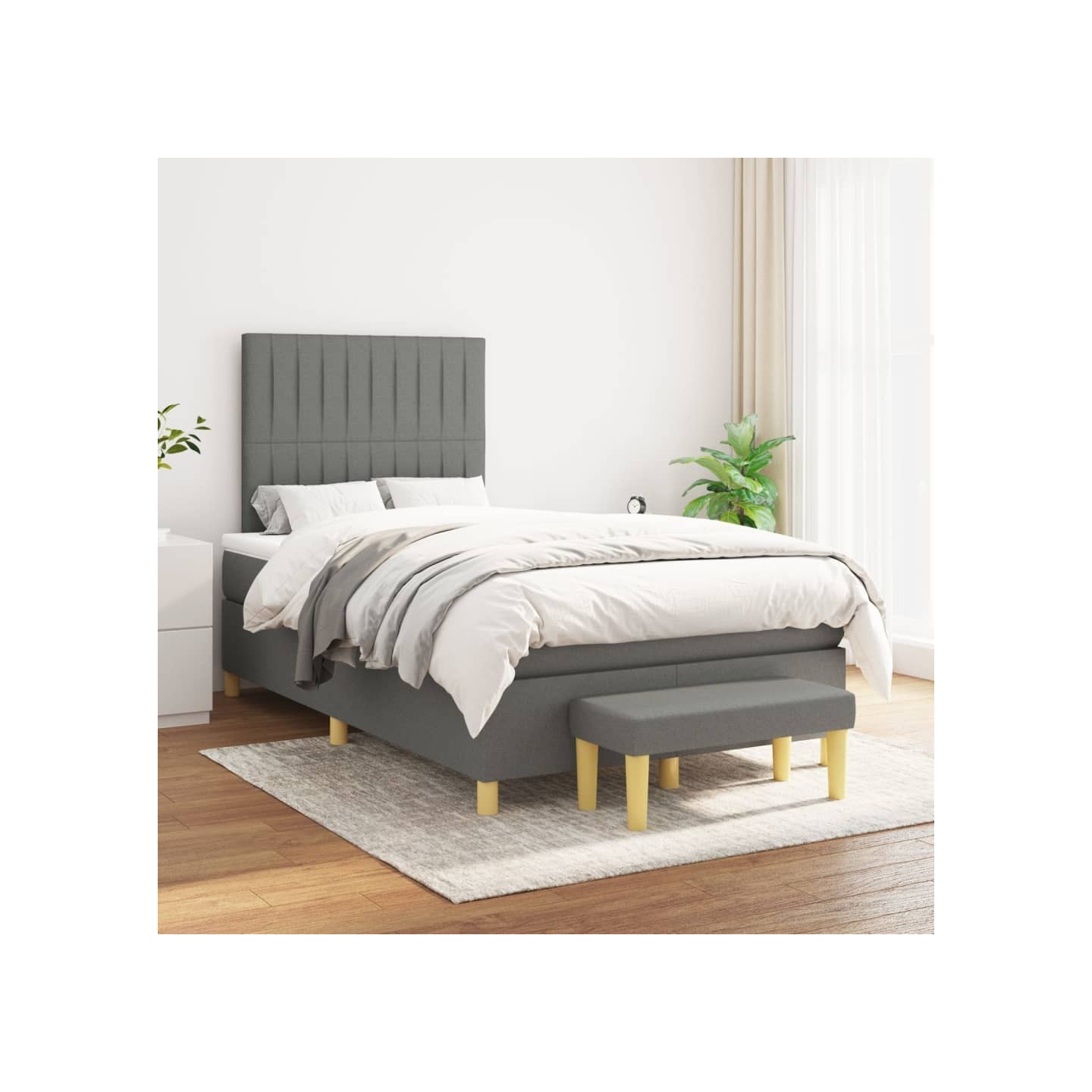 Sommier à lattes de lit avec matelas Gris foncé 120x200cm Tissu