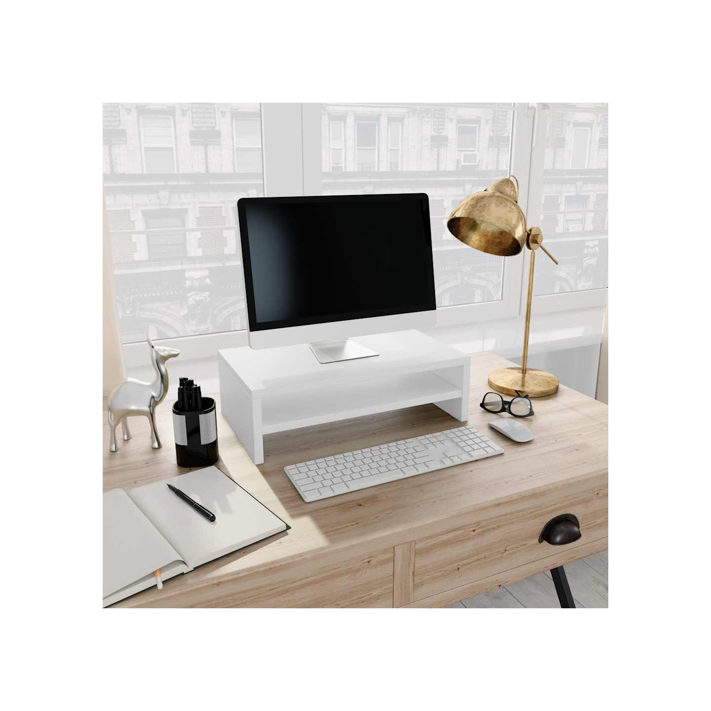 Support de moniteur Blanc 42 x 24 x 13 cm Bois d'ingénierie