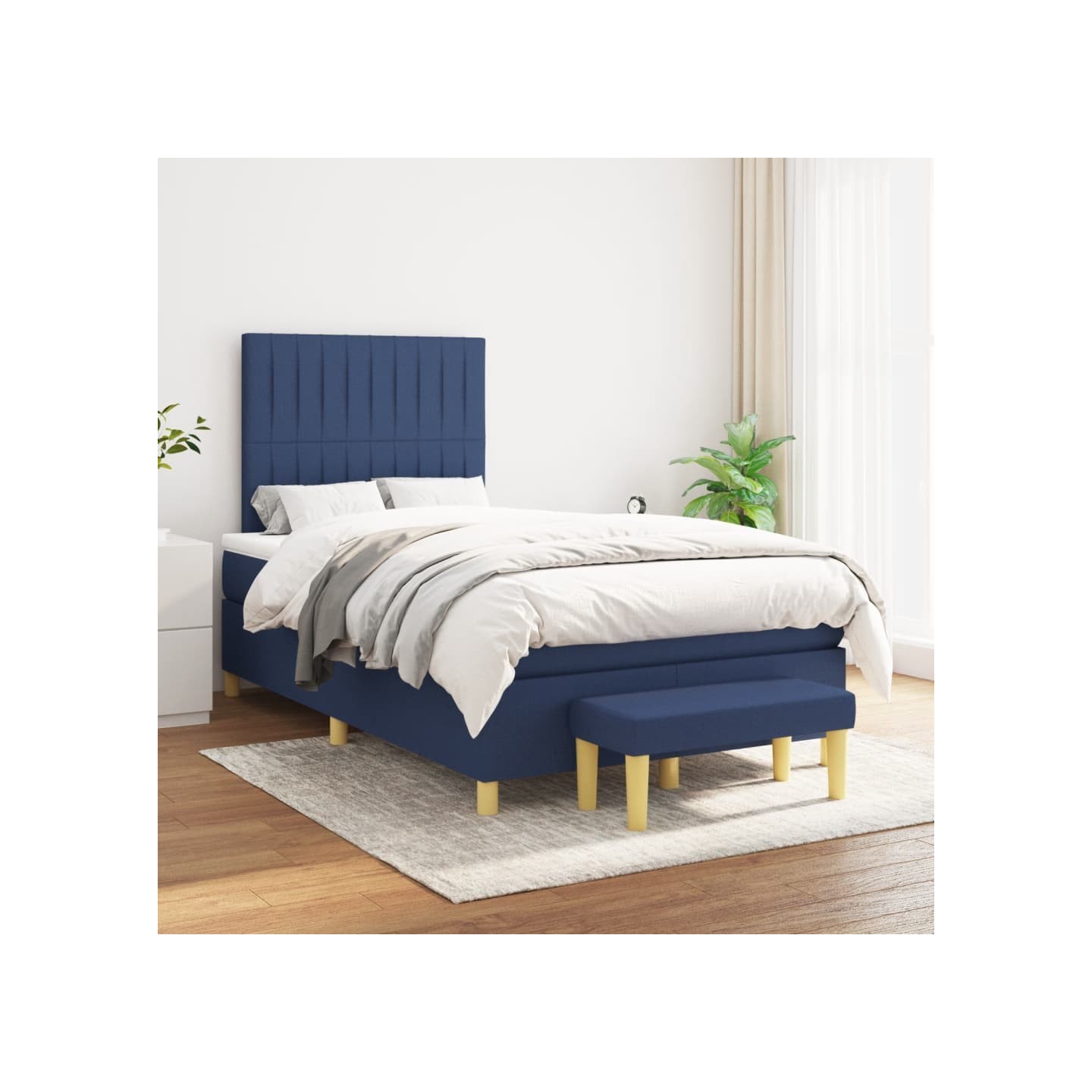 Sommier à lattes de lit avec matelas Bleu 120x200 cm Tissu