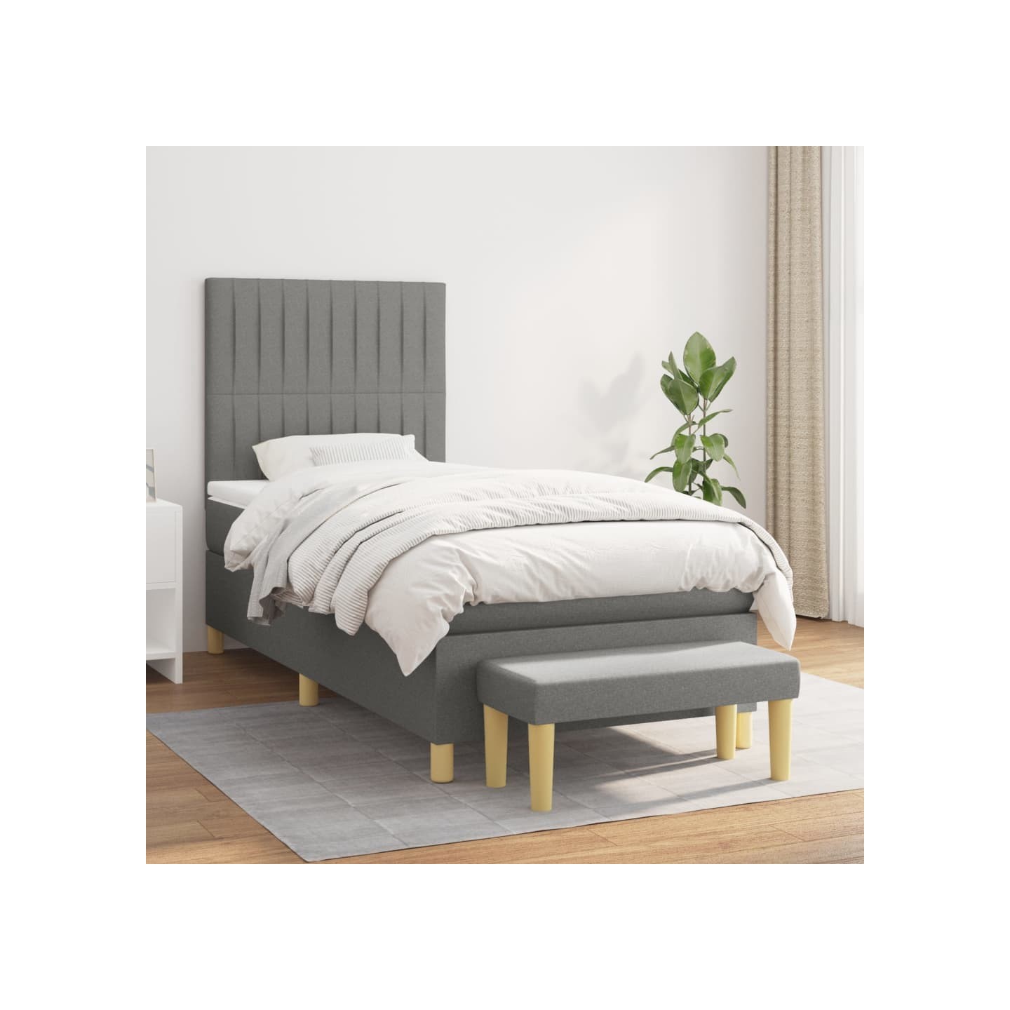 Sommier à lattes de lit avec matelas Gris foncé 100x200cm Tissu