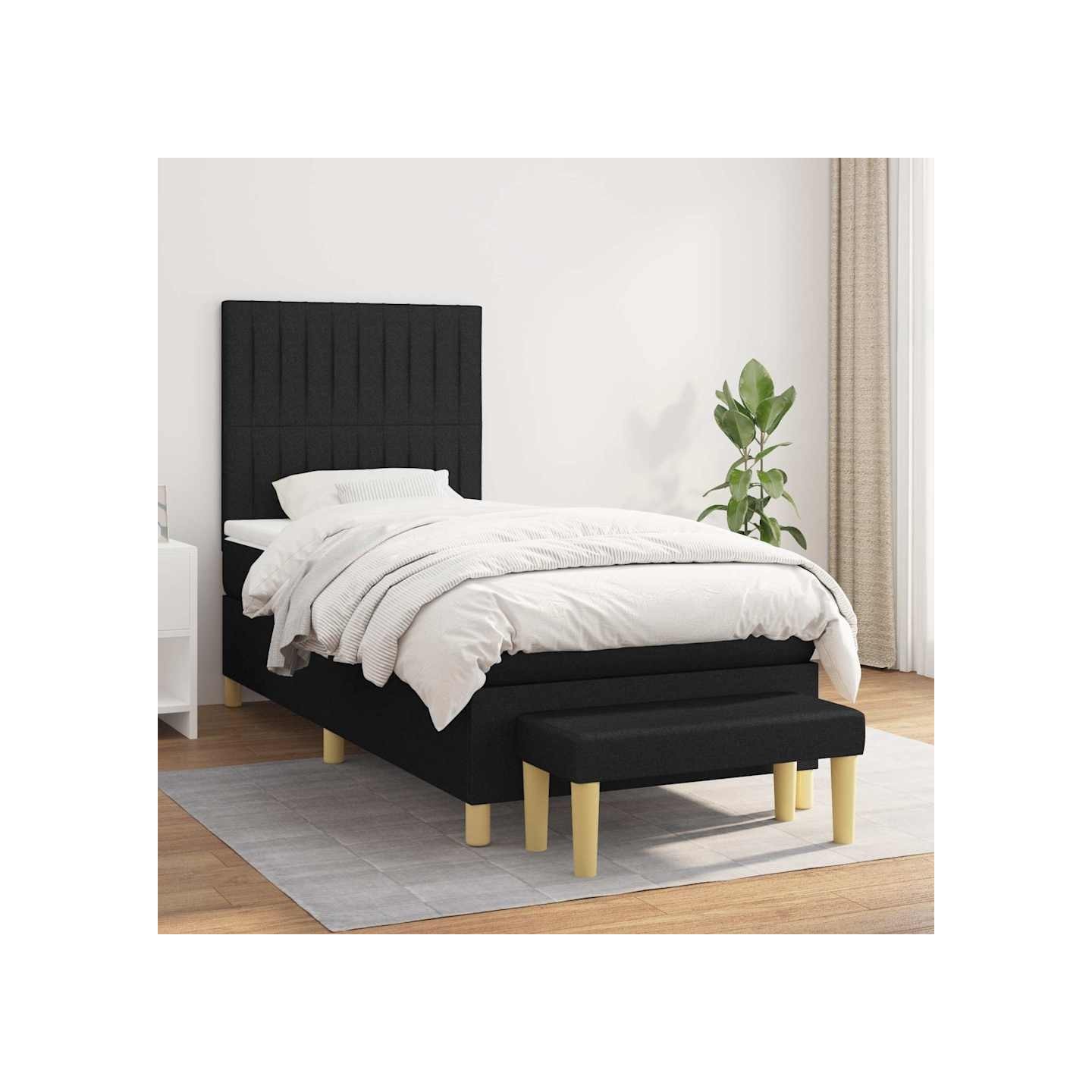 Sommier à lattes de lit avec matelas Noir 100x200 cm Tissu