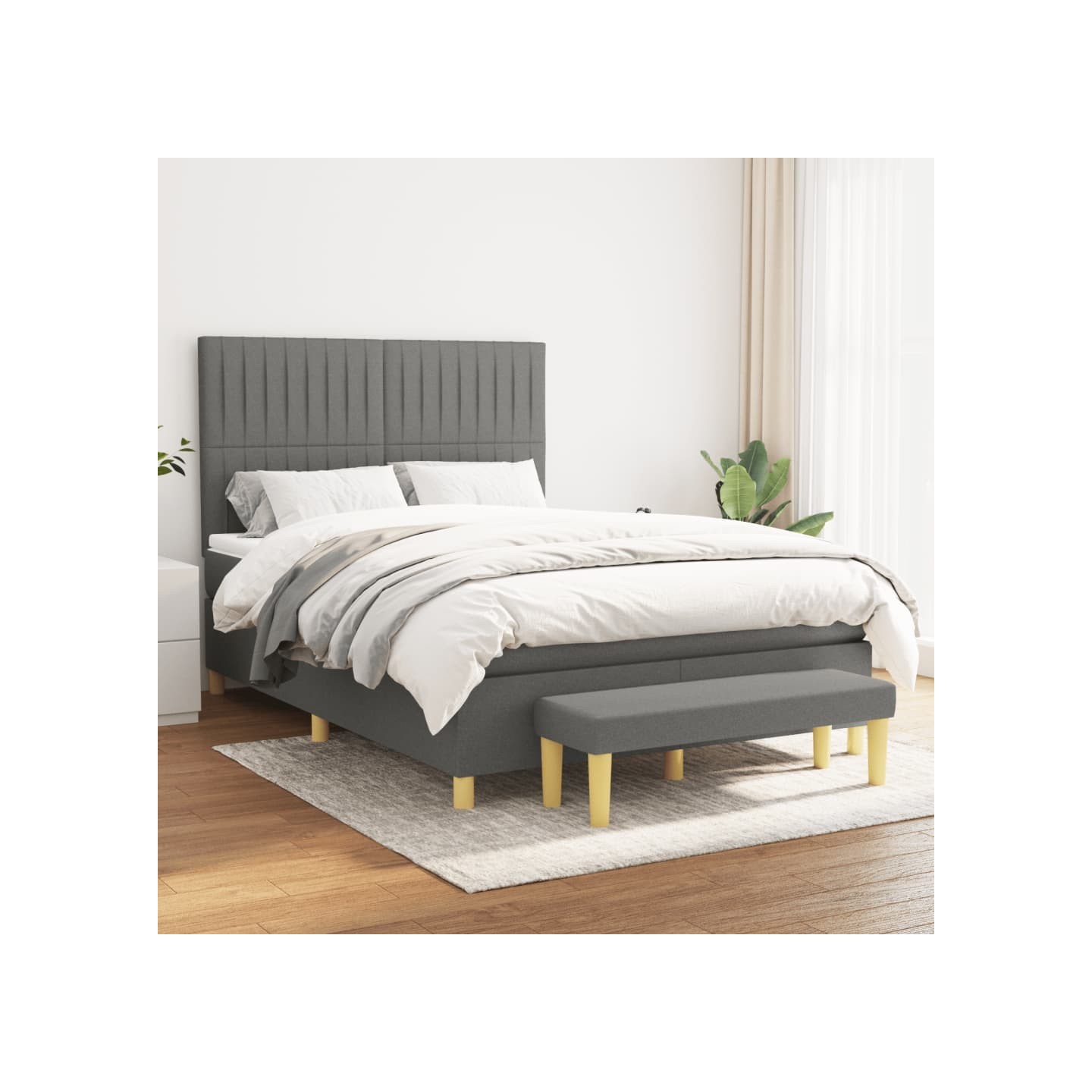 Sommier à lattes de lit avec matelas Gris foncé 140x190cm Tissu