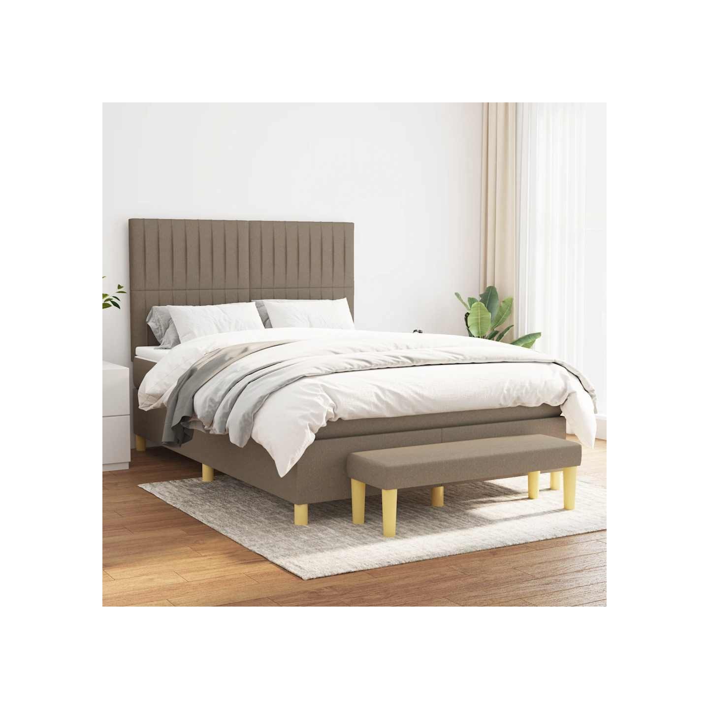 Sommier à lattes de lit avec matelas Taupe 140x190 cm Tissu