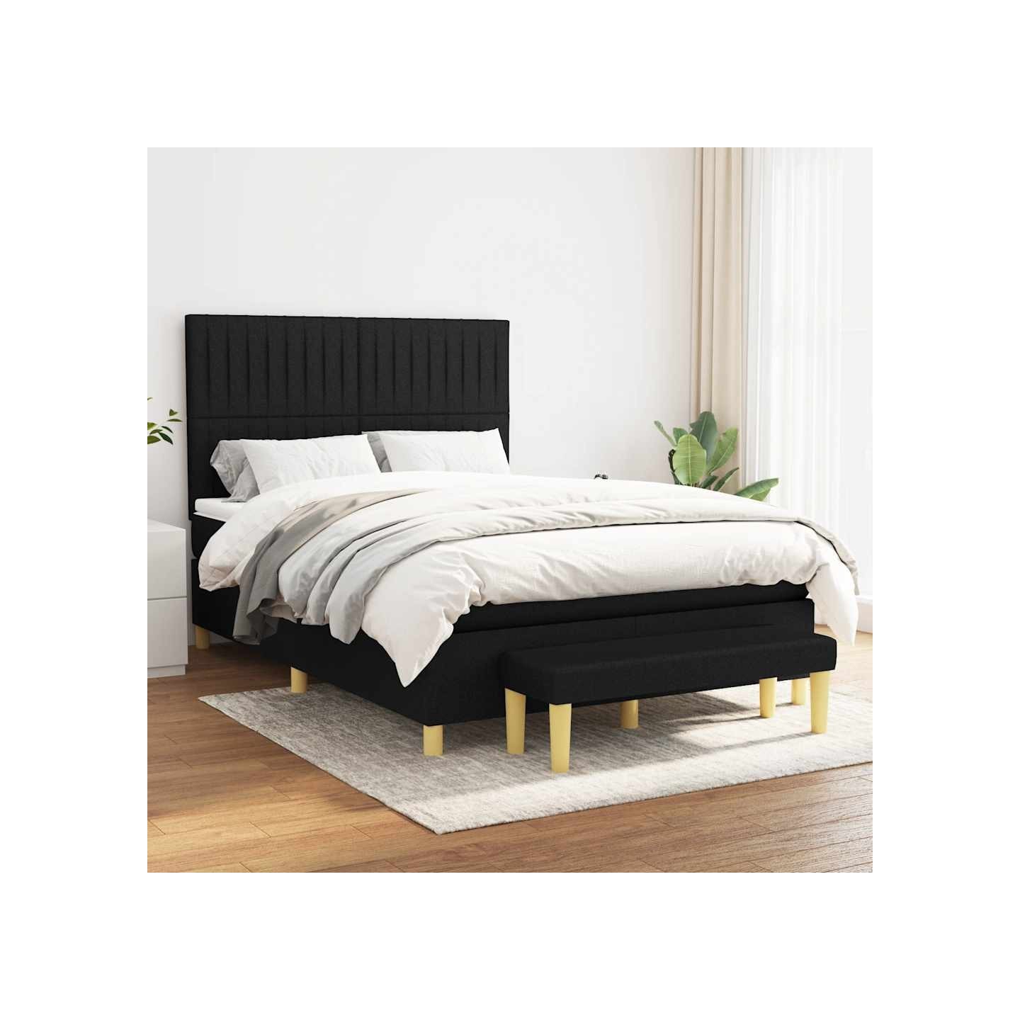 Sommier à lattes de lit avec matelas Noir 140x200 cm Tissu