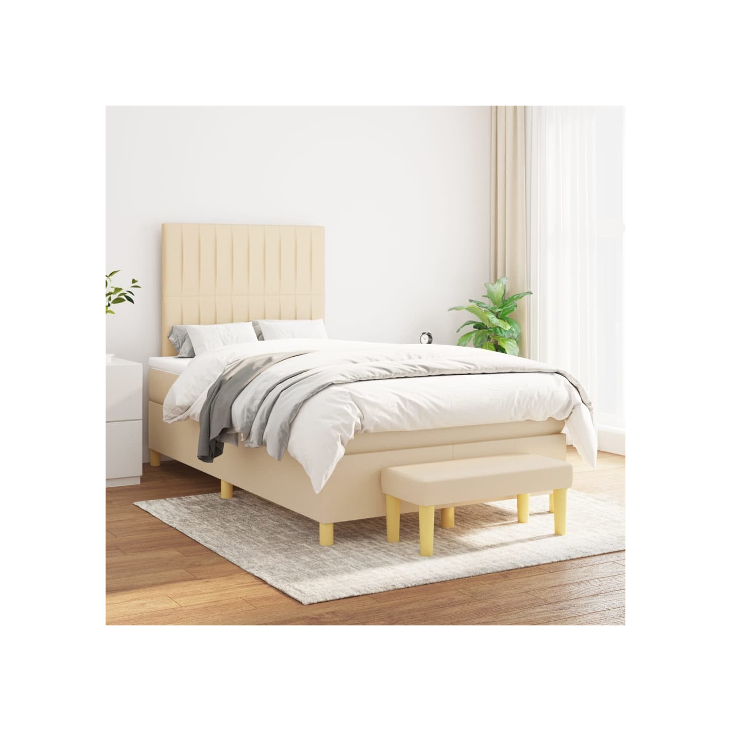 Sommier à lattes de lit avec matelas Crème 120x200 cm Tissu