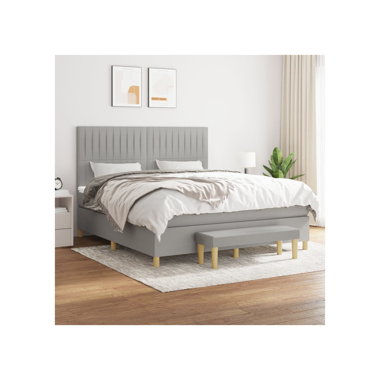 Sommier à lattes de lit avec matelas Gris clair 160x200cm Tissu