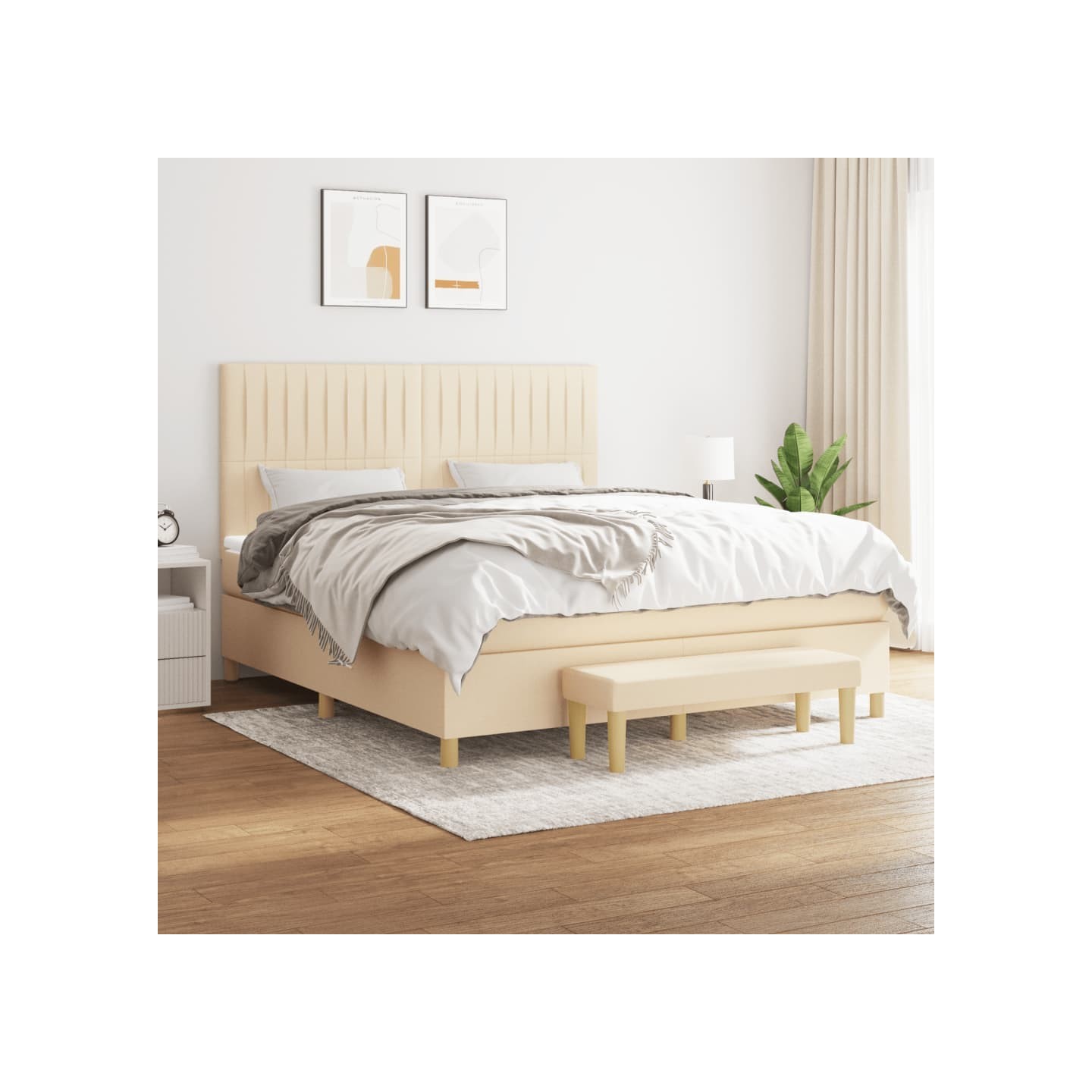 Sommier à lattes de lit avec matelas Crème 160x200 cm Tissu
