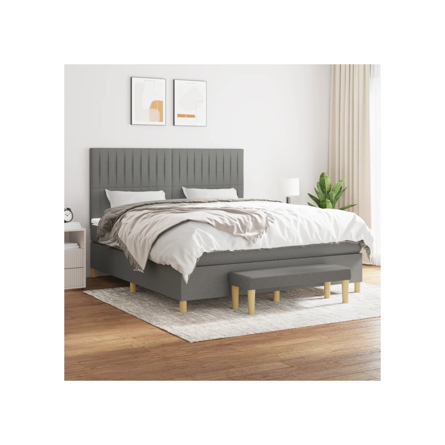 Sommier à lattes de lit avec matelas Gris foncé 160x200cm Tissu