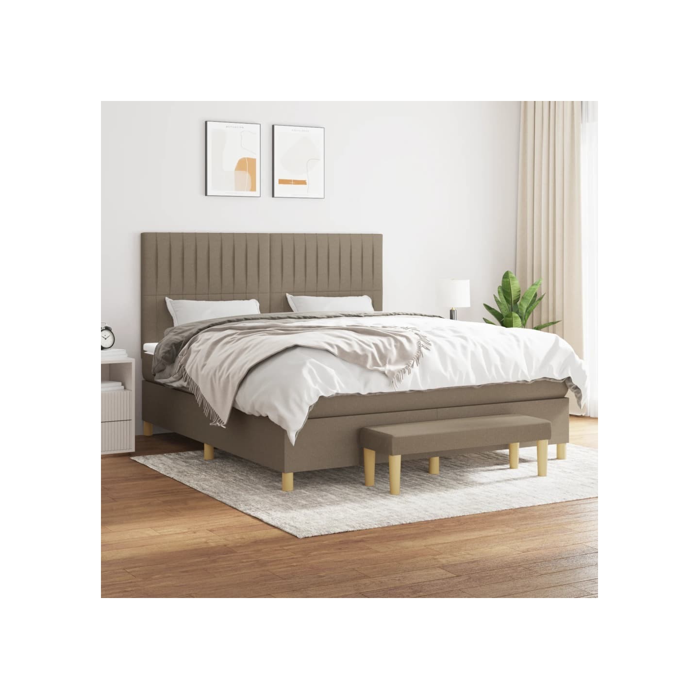 Sommier à lattes de lit avec matelas Taupe 180x200 cm Tissu