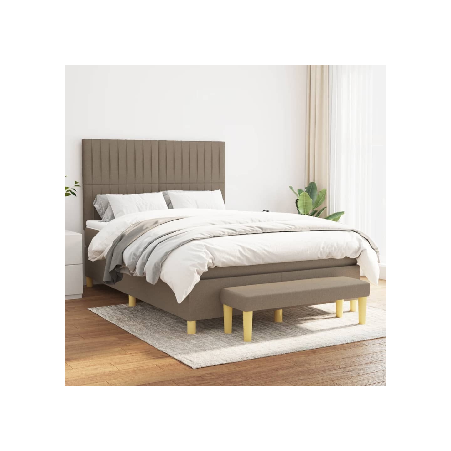 Sommier à lattes de lit avec matelas Taupe 140x200 cm Tissu