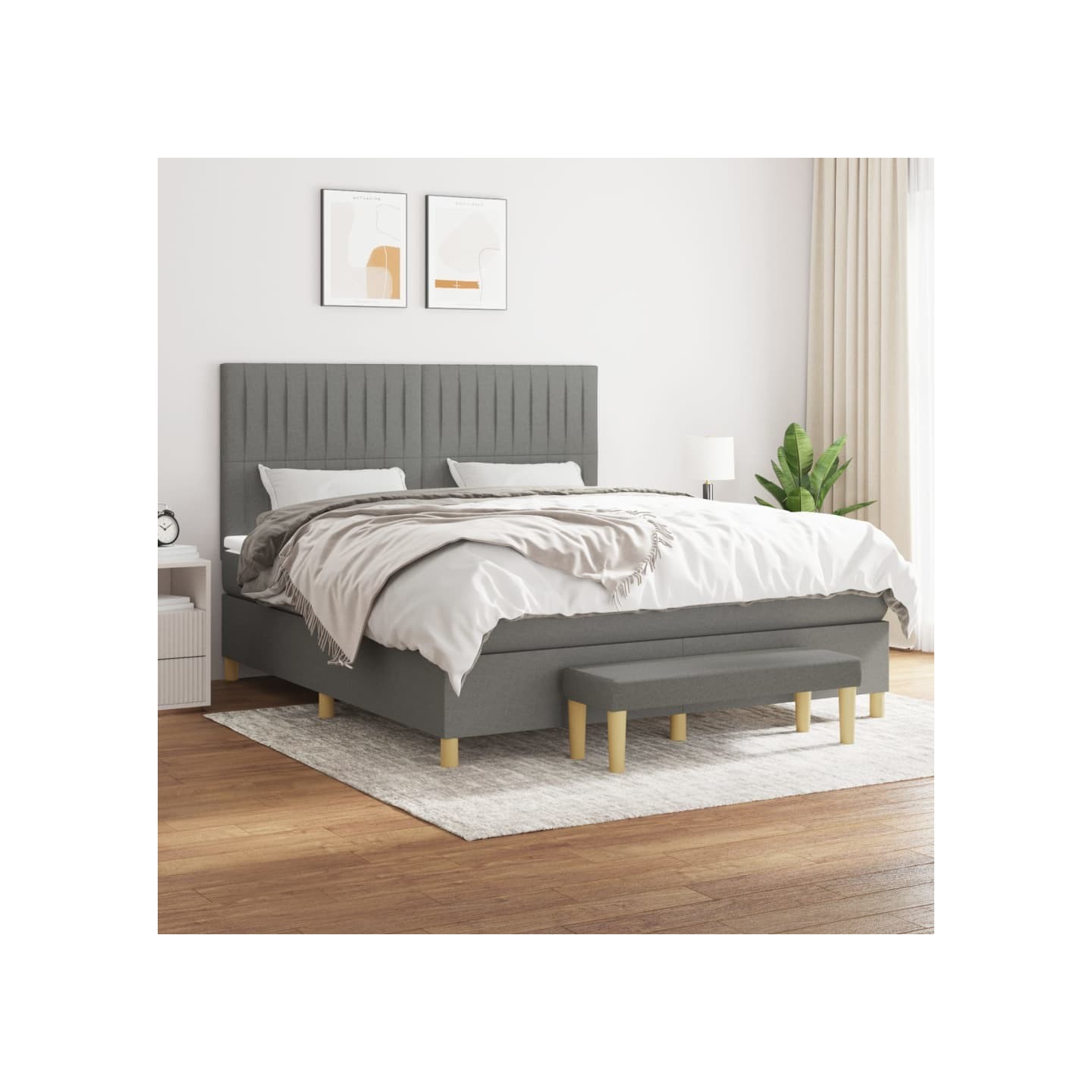 Sommier à lattes de lit avec matelas Gris foncé 180x200cm Tissu