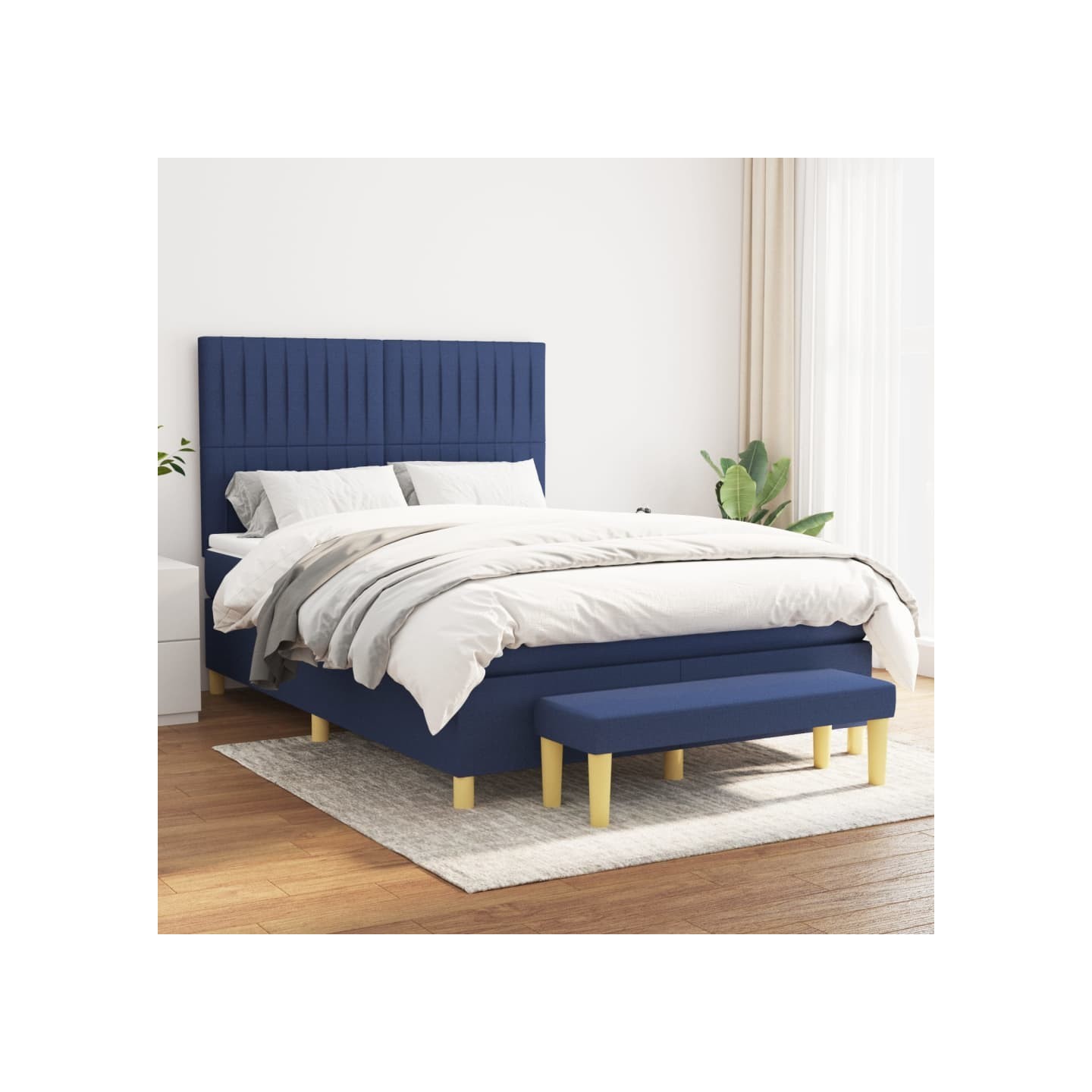 Sommier à lattes de lit avec matelas Bleu 140x200 cm Tissu
