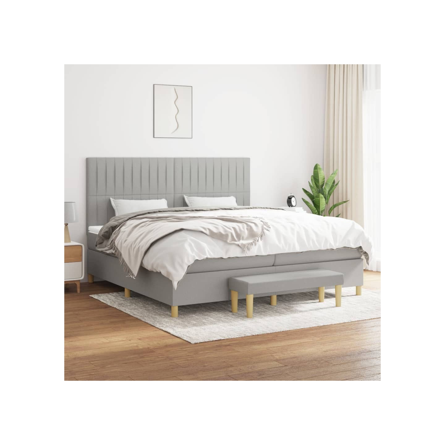 Sommier à lattes de lit avec matelas Gris clair 200x200cm Tissu