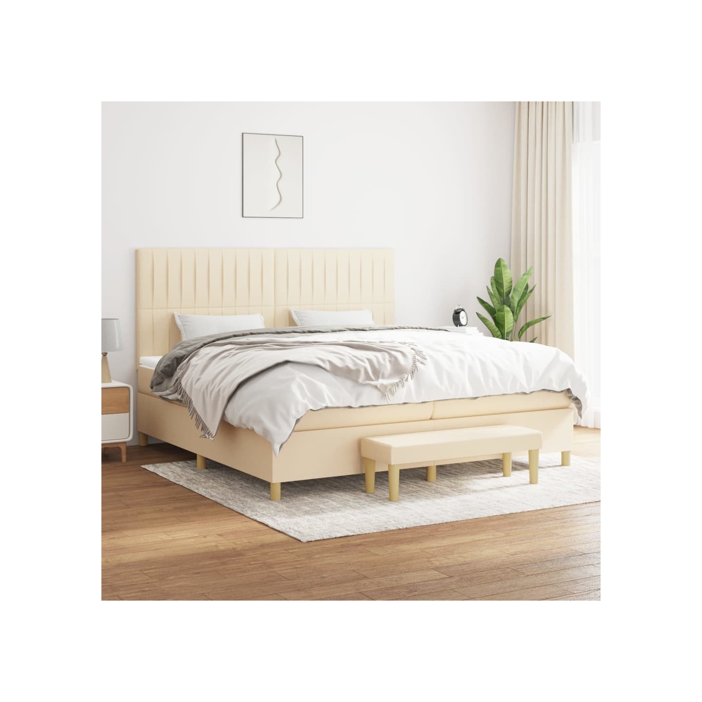 Sommier à lattes de lit avec matelas Crème 200x200 cm Tissu