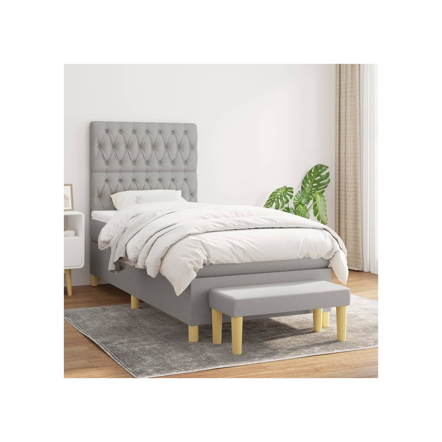Sommier à lattes de lit avec matelas Gris clair 100x200cm Tissu