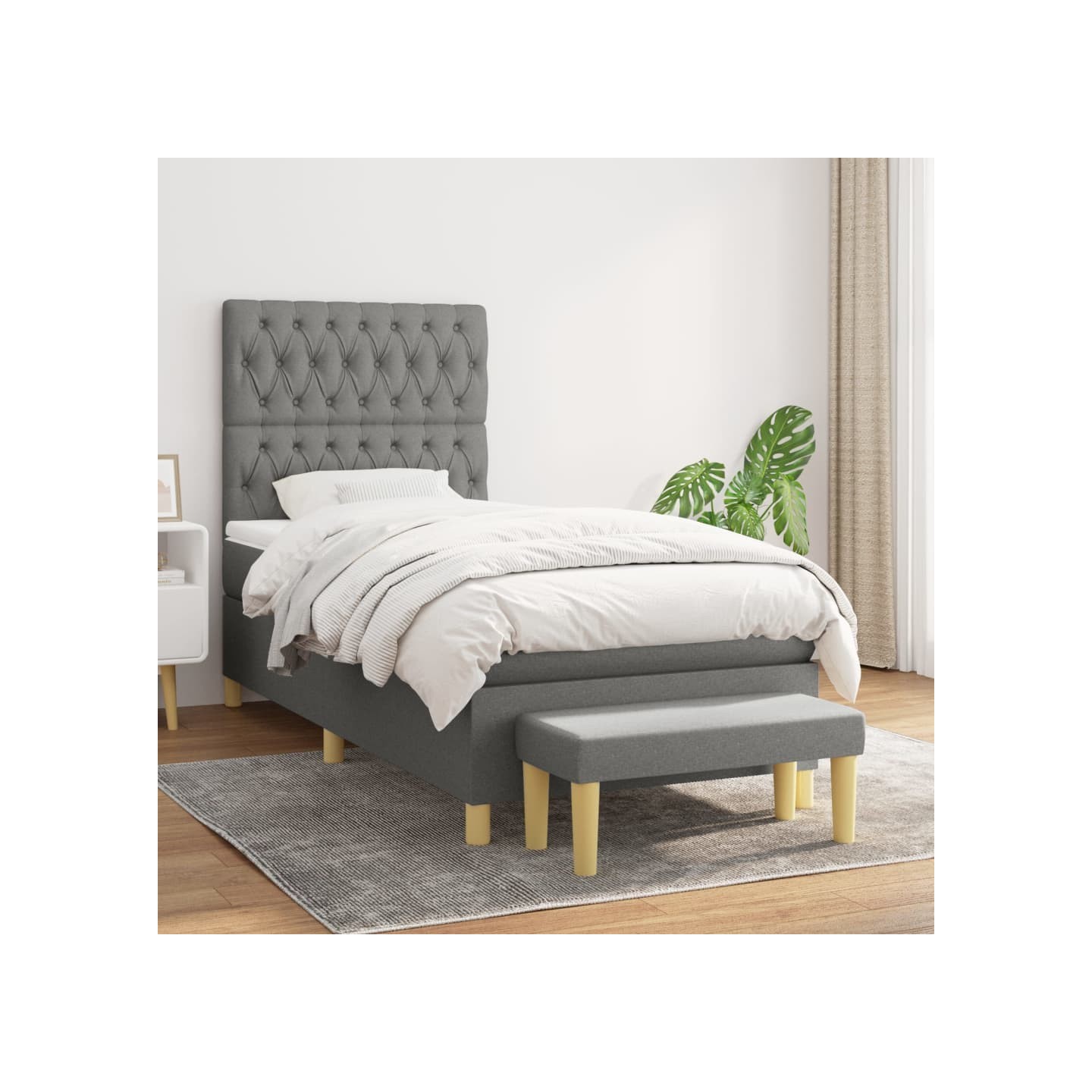 Sommier à lattes de lit avec matelas Gris foncé 100x200cm Tissu