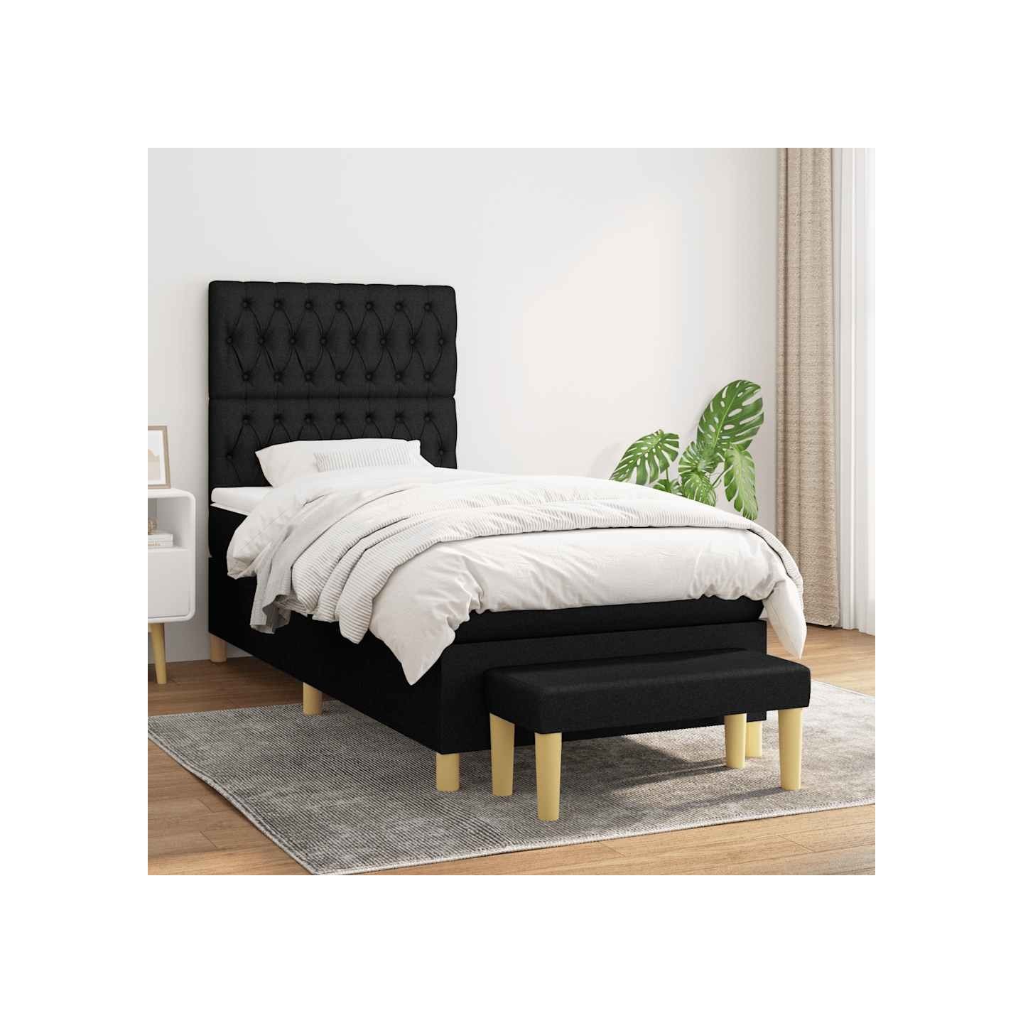 Sommier à lattes de lit avec matelas Noir 90x200 cm Tissu
